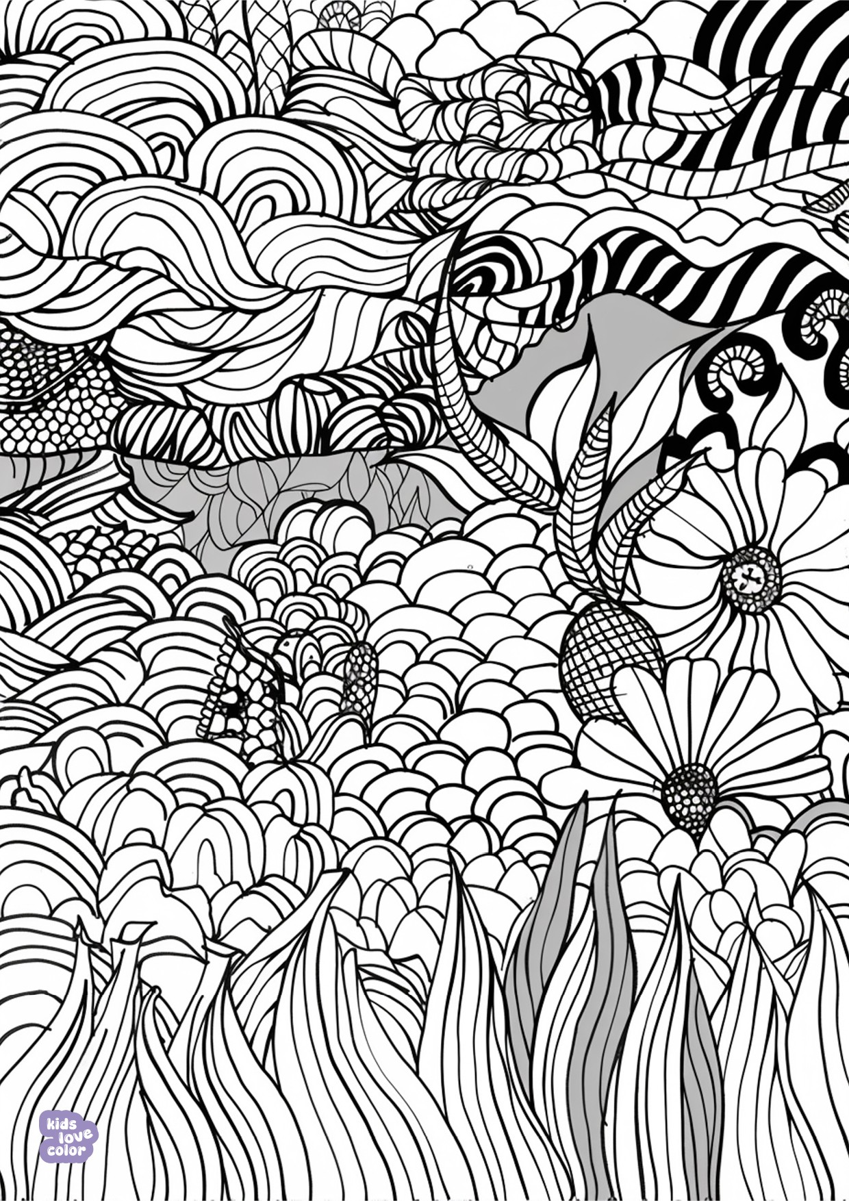 Gratis kleurplaat abstract zentangle bloemen