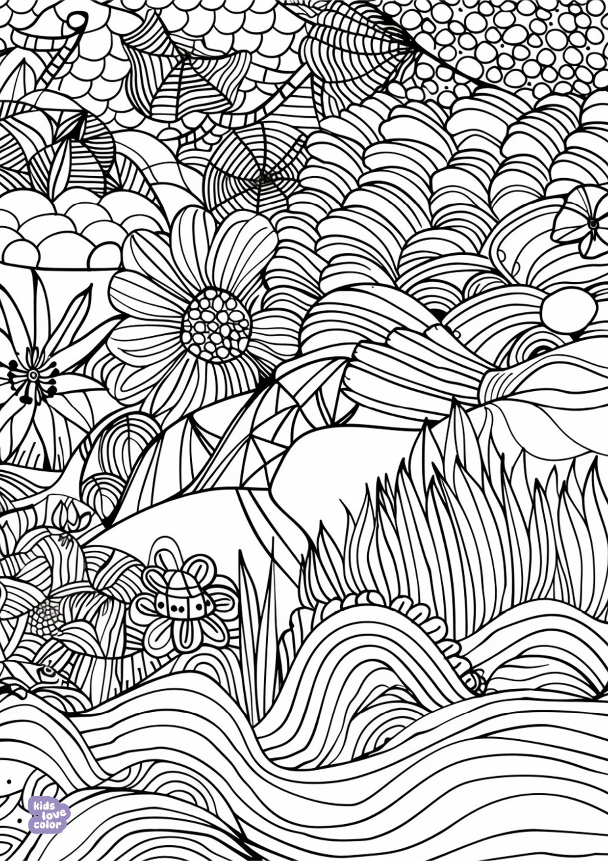 Gratis kleurplaat abstract zentangle bloemen water
