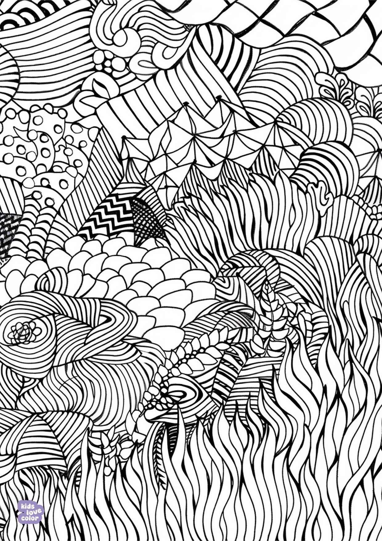 Gratis kleurplaat abstract zentangle golven 2