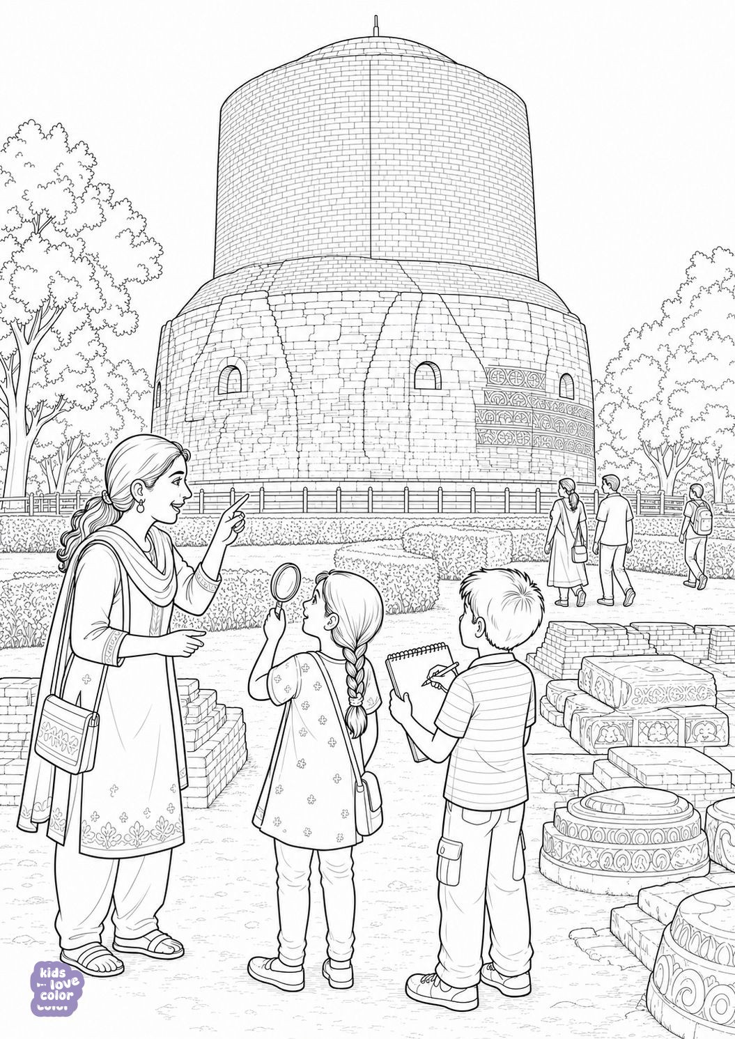 Gratis kleurplaat kinderen ontdekken het bijzondere erfgoed van sarnath – kinderen