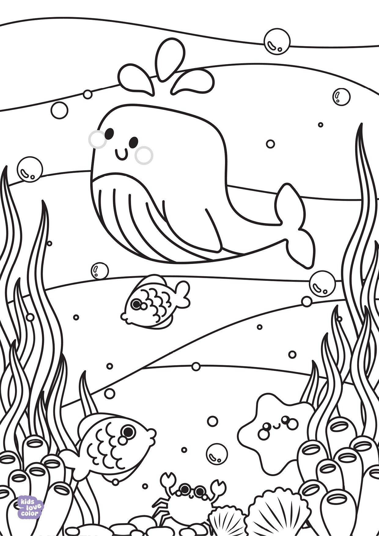 Gratis kleurplaat schattige walvis onderwater