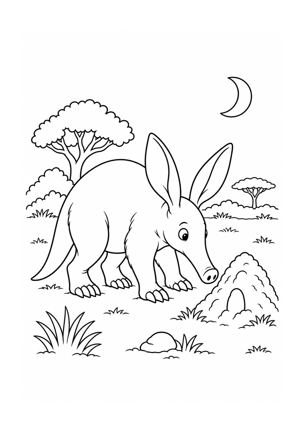 Kleurplaat: Aardvarken bij een Termietenheuvel