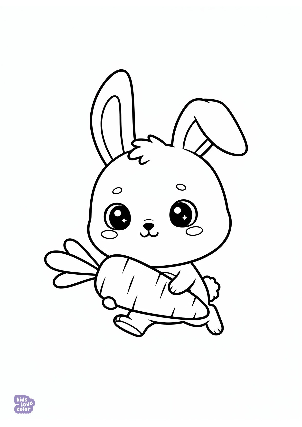 Gratis kleurplaat chibi konijntje dat huppelt met een wortel – kinderen