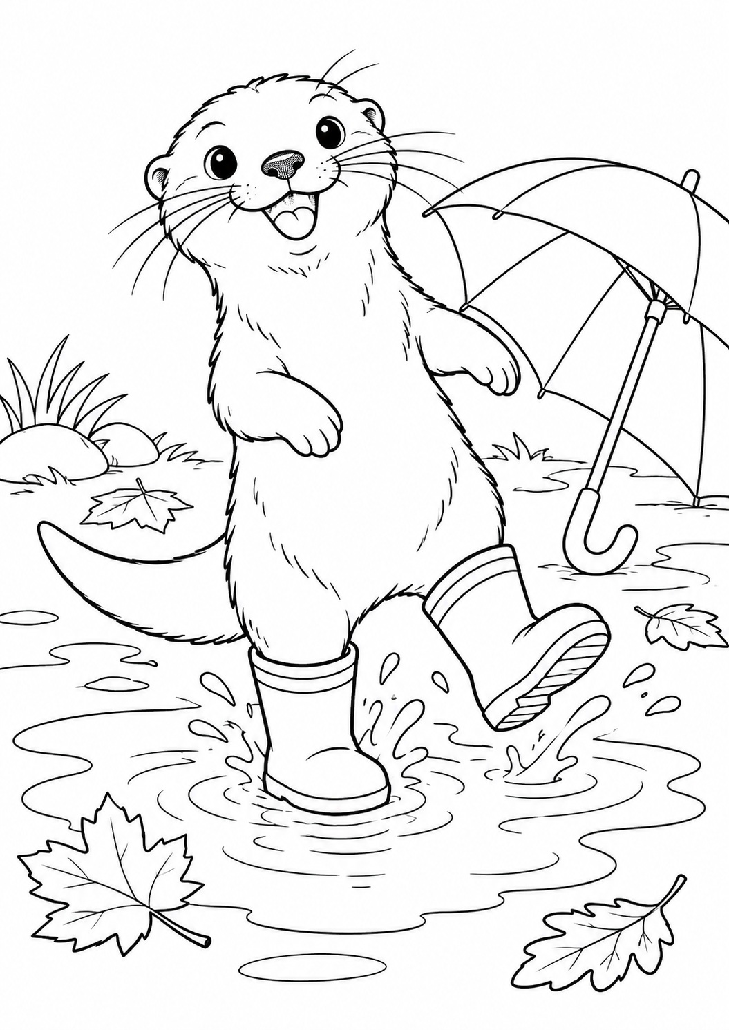 Kleurplaat: Otter met Regenlaarzen