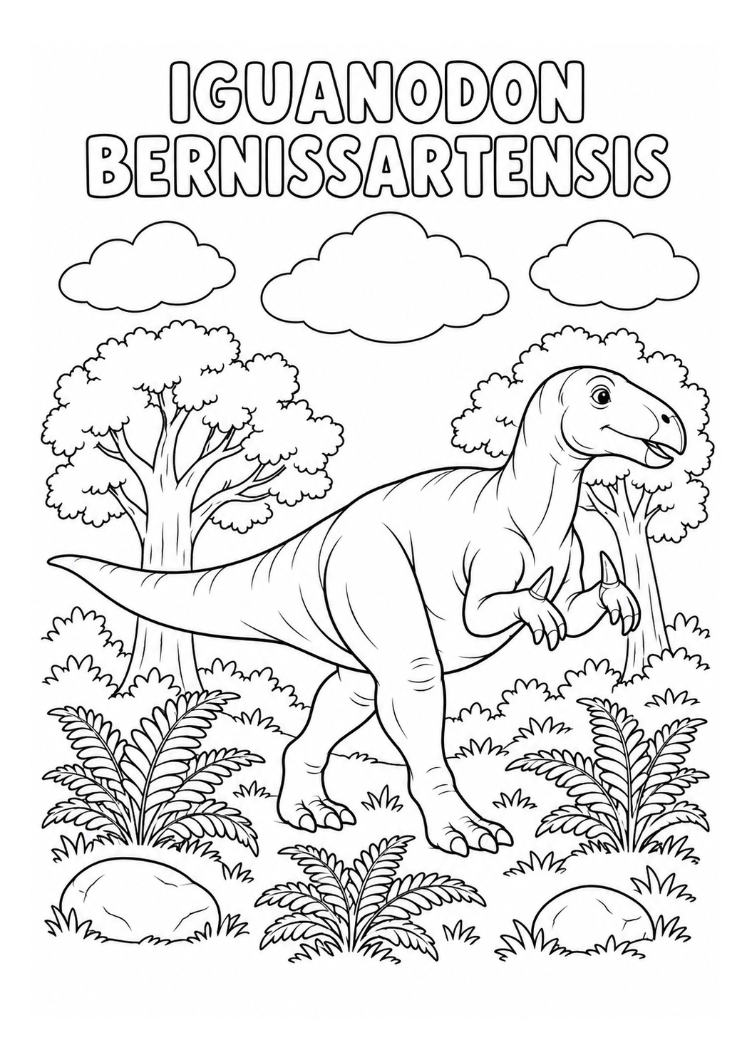 Kleurplaat: Iguanodon bernissartensis aan de Bosrand