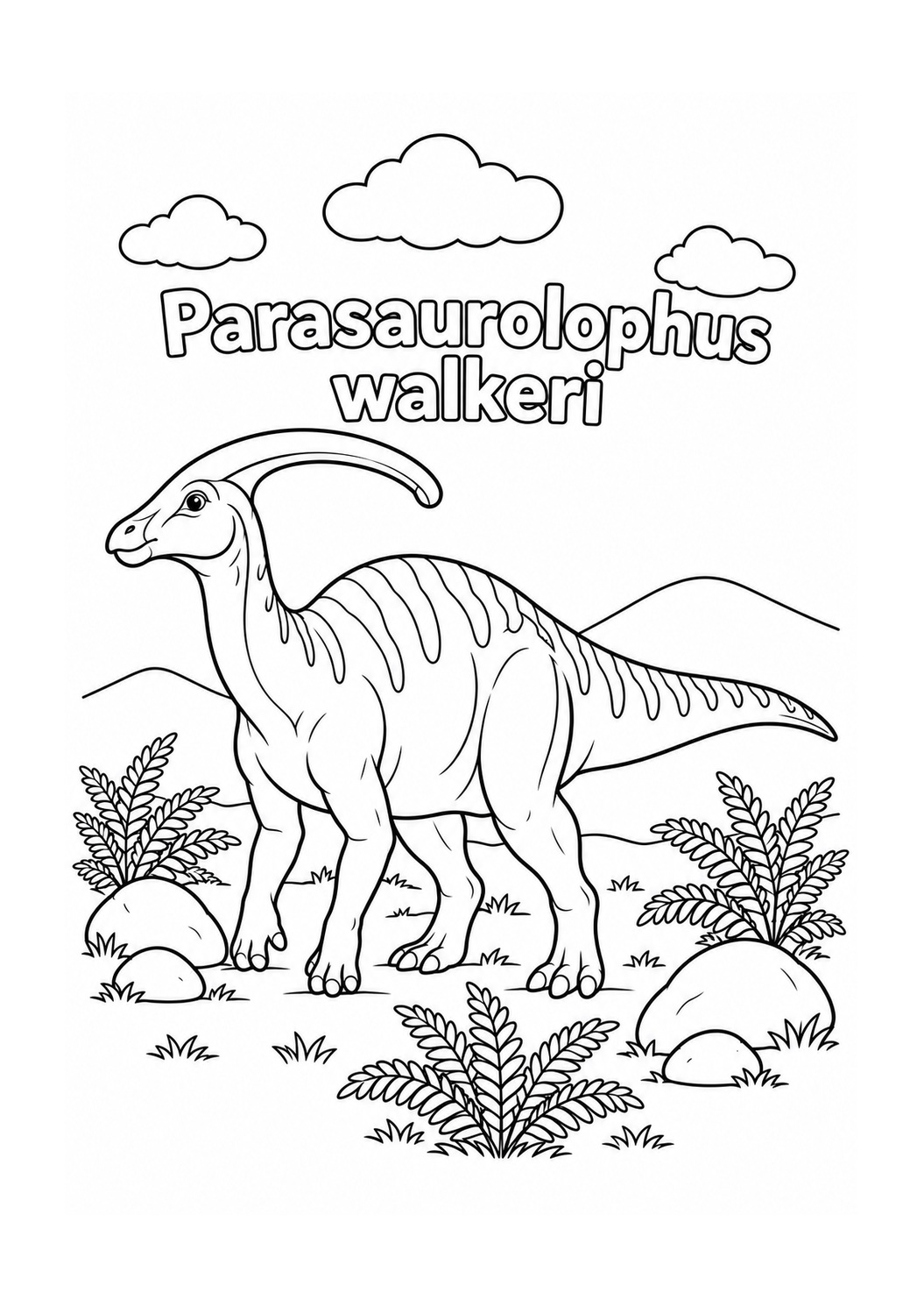 Kleurplaat: Parasaurolophus walkeri in de Varenvallei