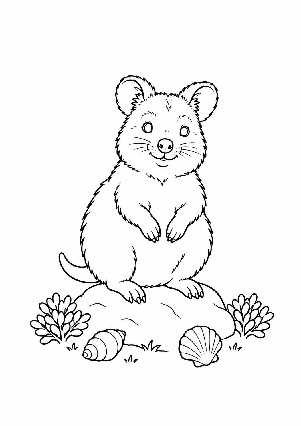 Kleurplaat: Quokka tussen de Kuststruiken