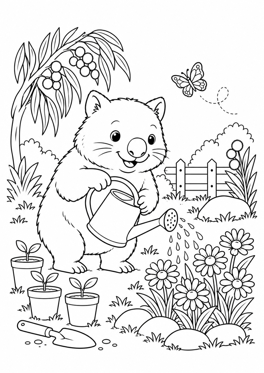 Kleurplaat: Wombat in de Lentetuin
