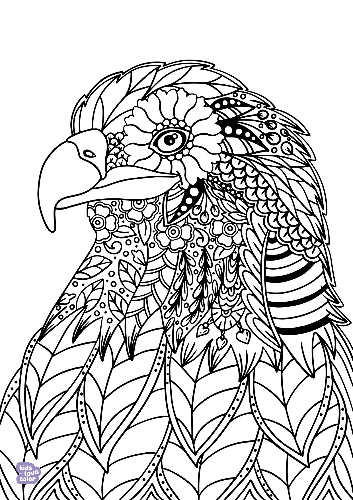 Gratis kleurplaat arend hoofd mandala