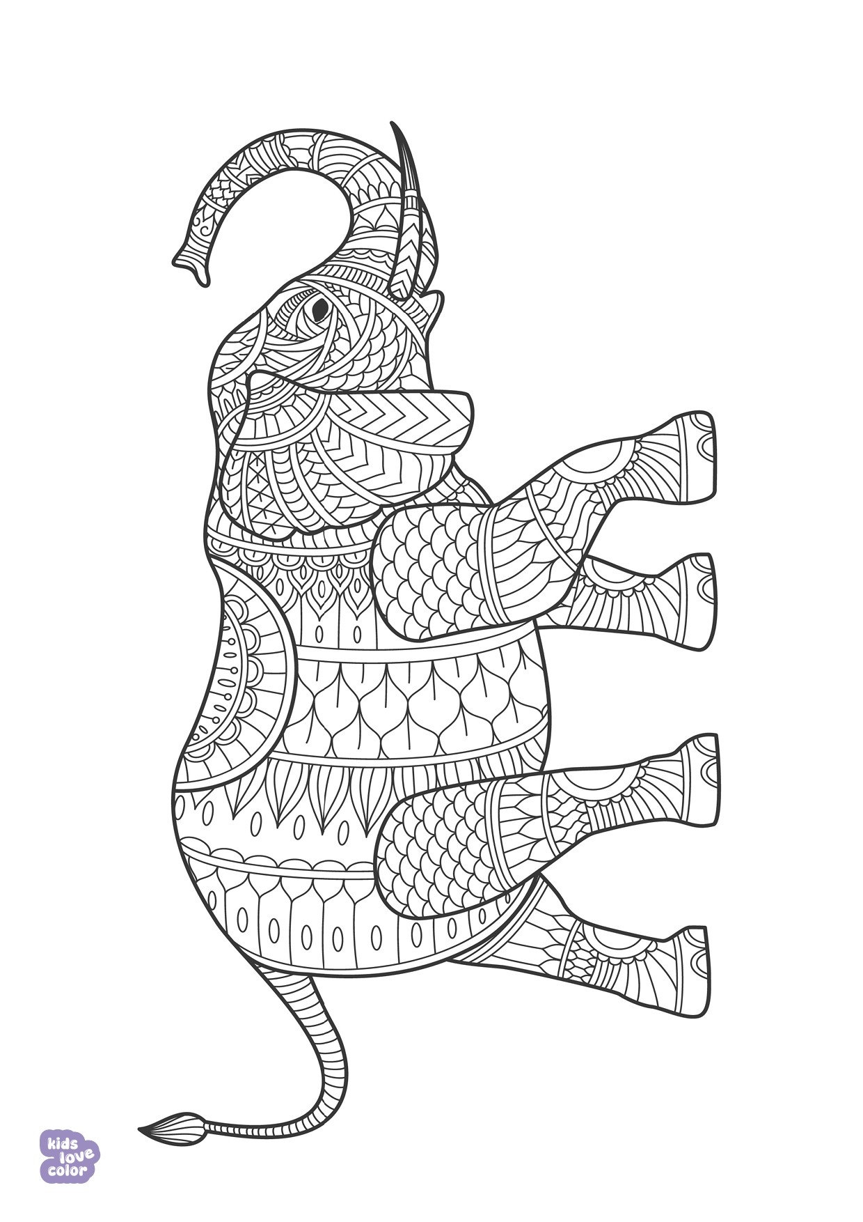 Gratis kleurplaat olifant mandala – kinderen