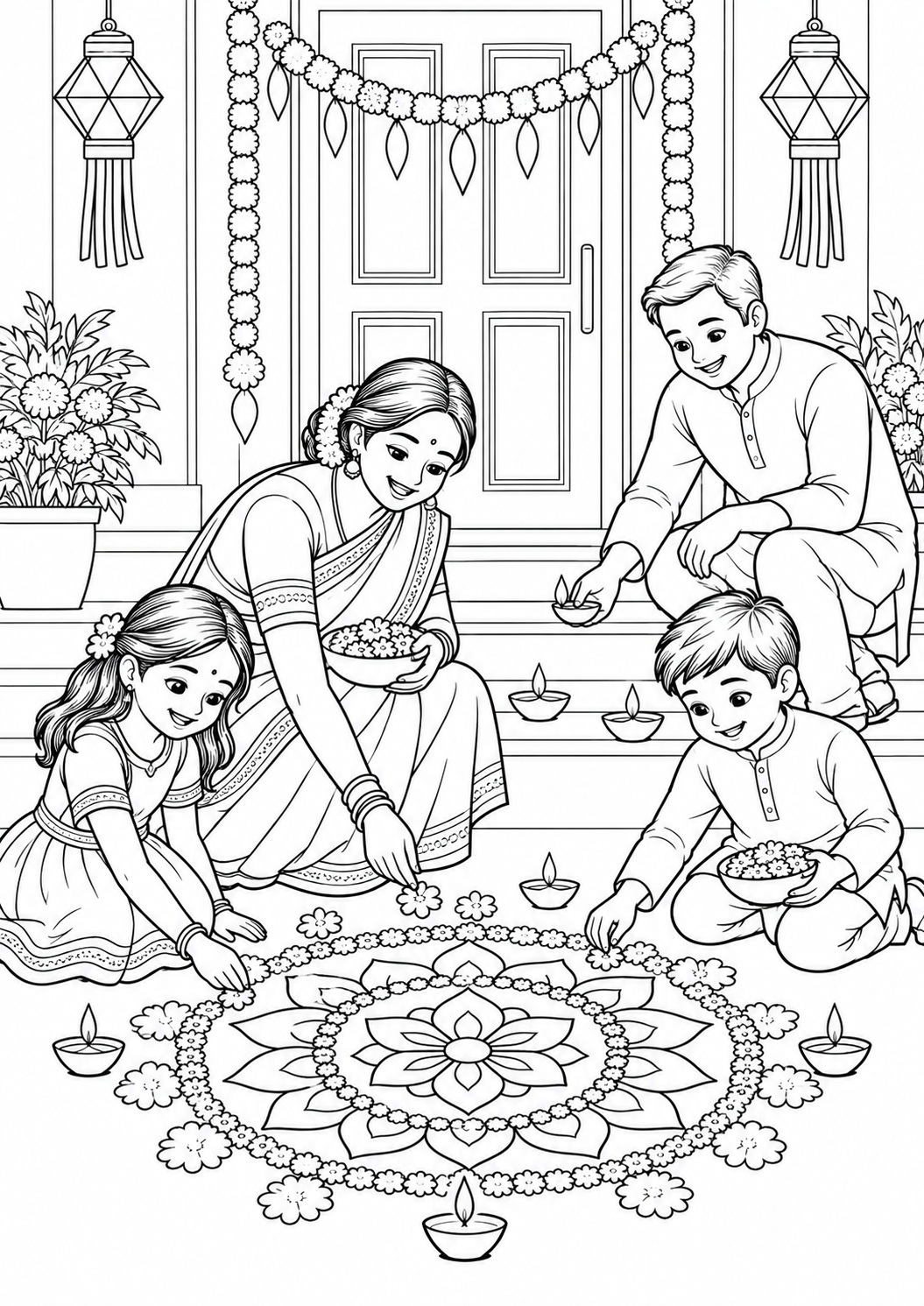 Kleurplaat: Diwali – Rangoli en Lichtjes