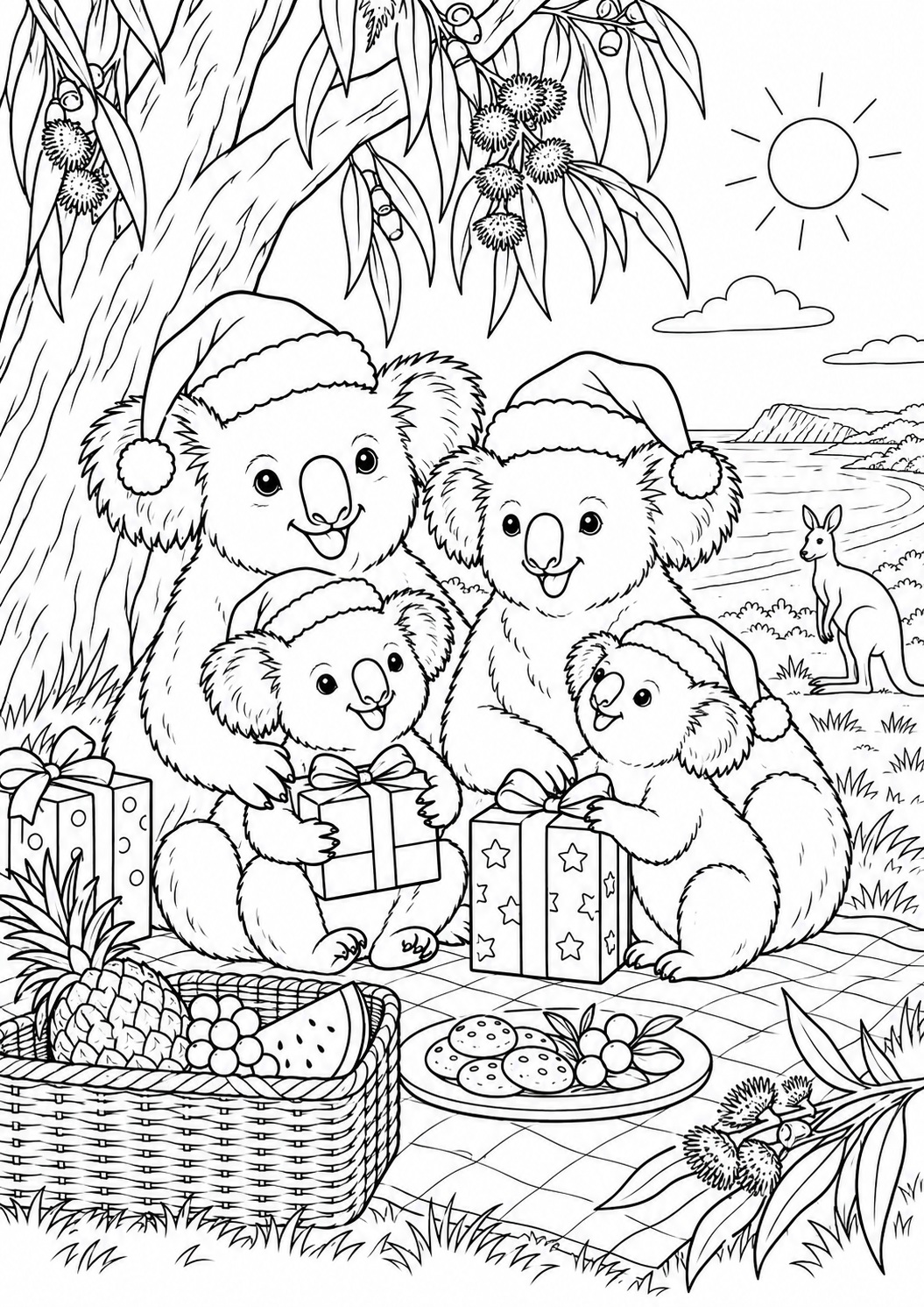 Kleurplaat: Zomerse Kerst met Koala’s