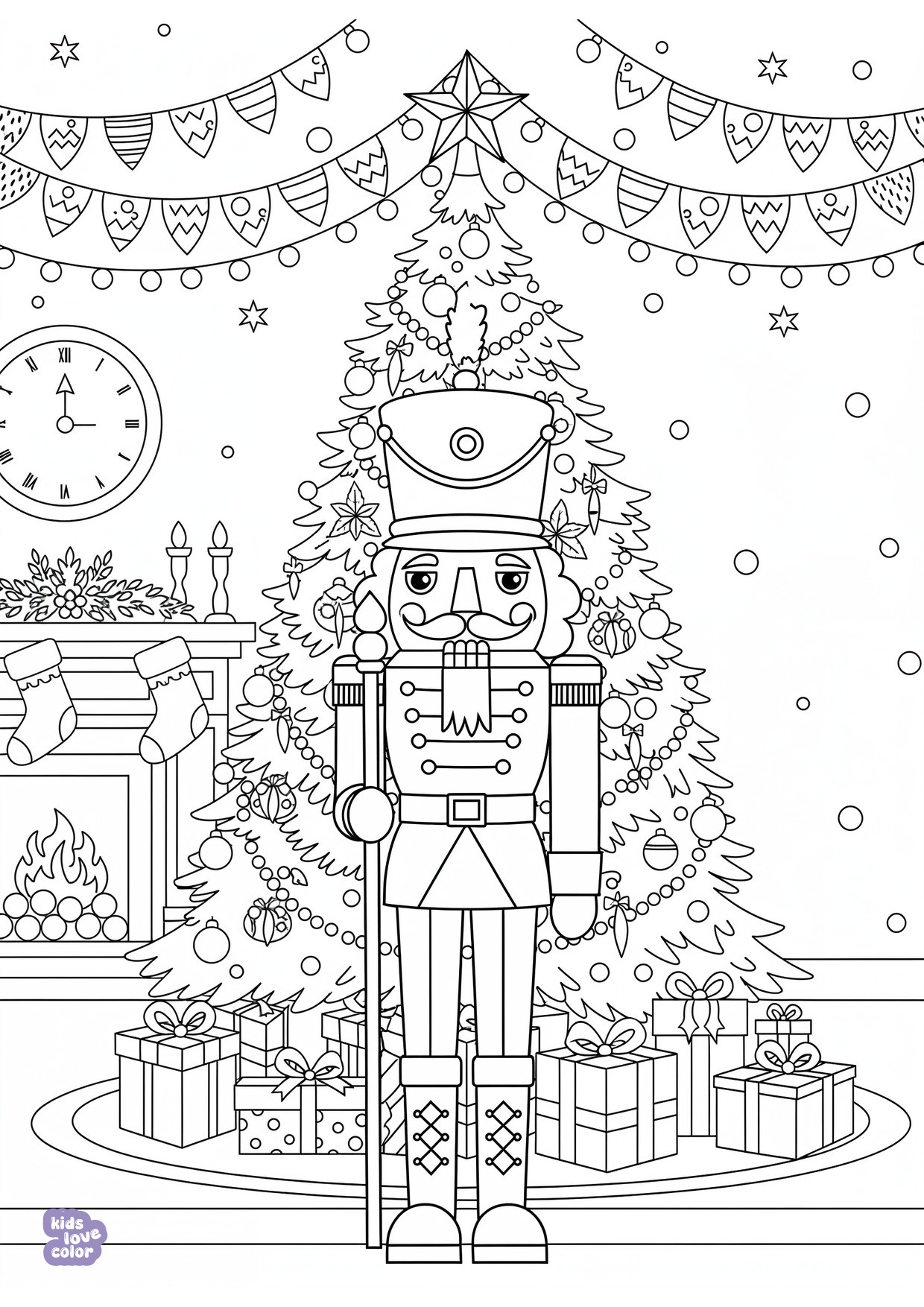 Gratis kleurplaat notenkraker soldaat die de wacht houdt met kerst – kinderen