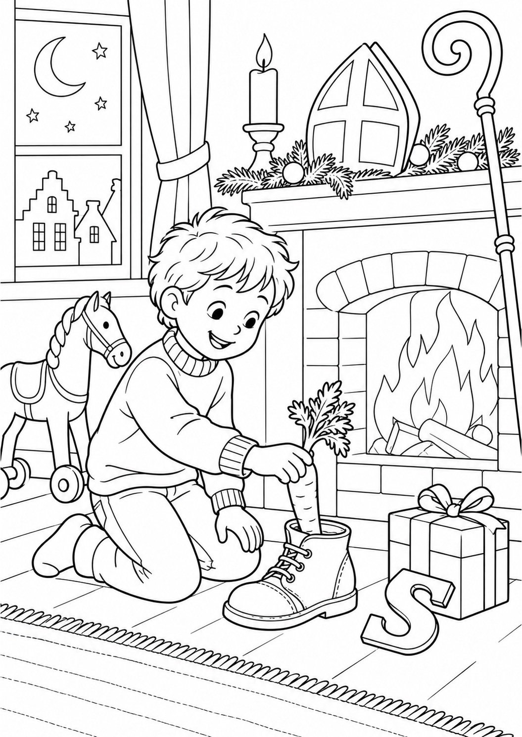 Kleurplaat: Een Schoentje Zetten voor Sinterklaas