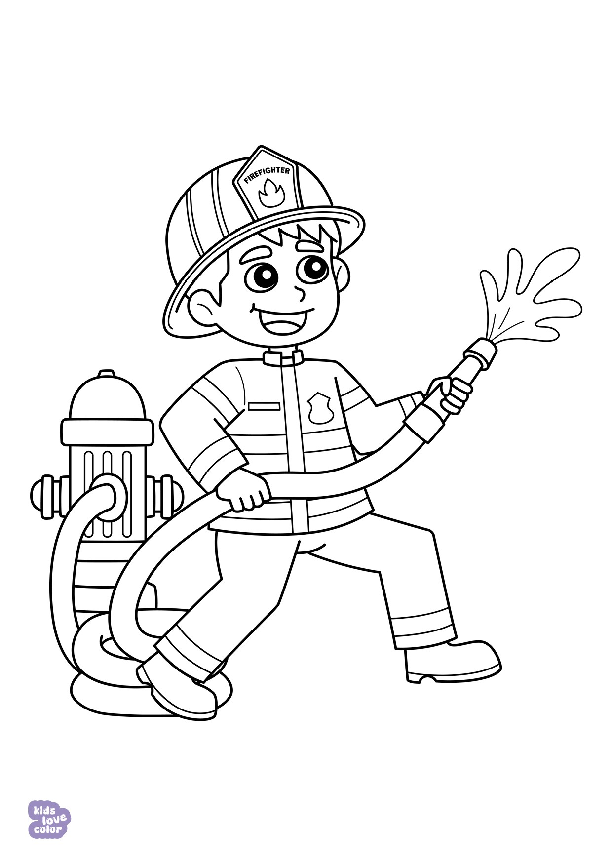 Gratis kleurplaat brandweer met slang – kinderen