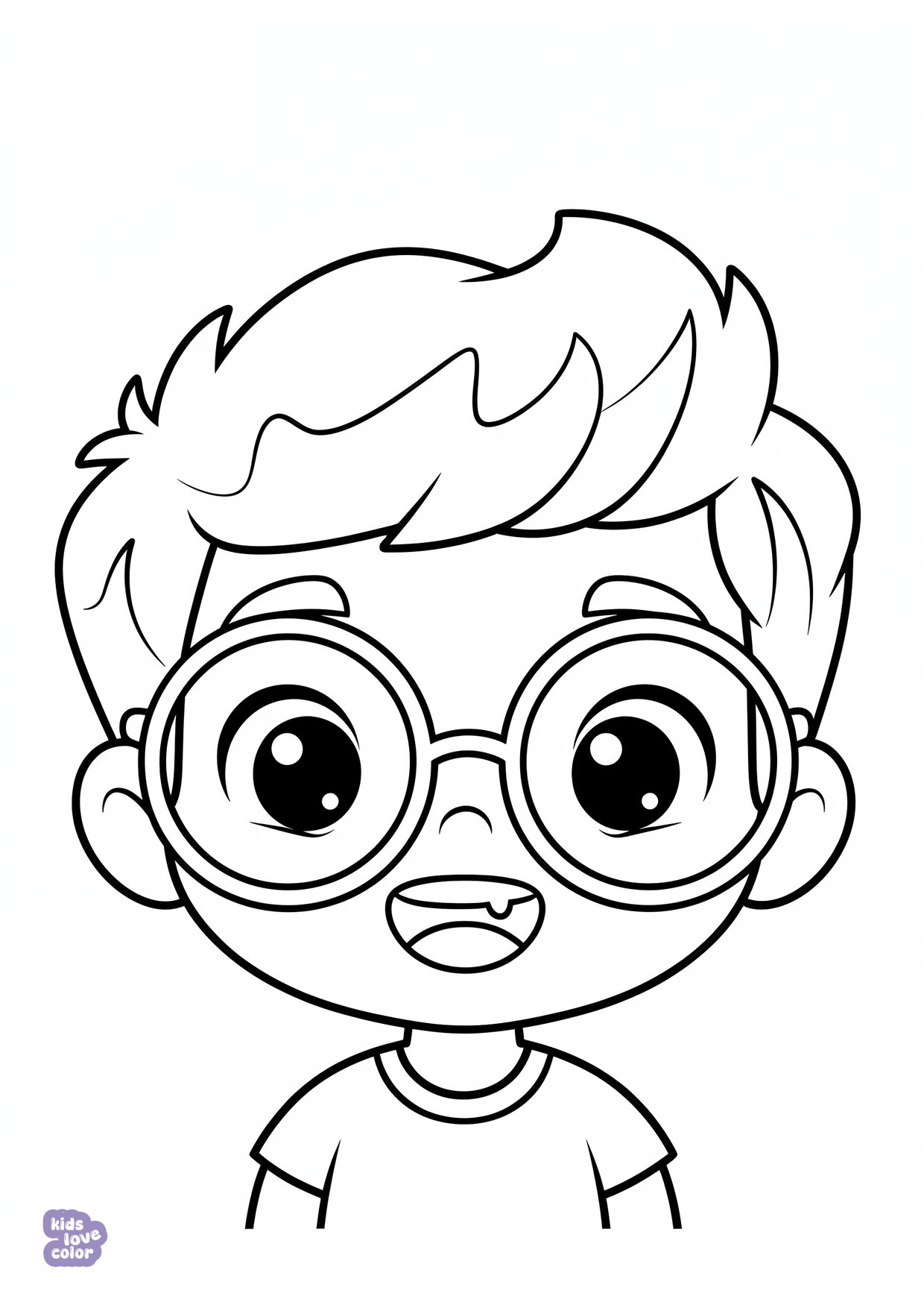 Gratis kleurplaat chibi jongensgezicht met ronde bril – kinderen
