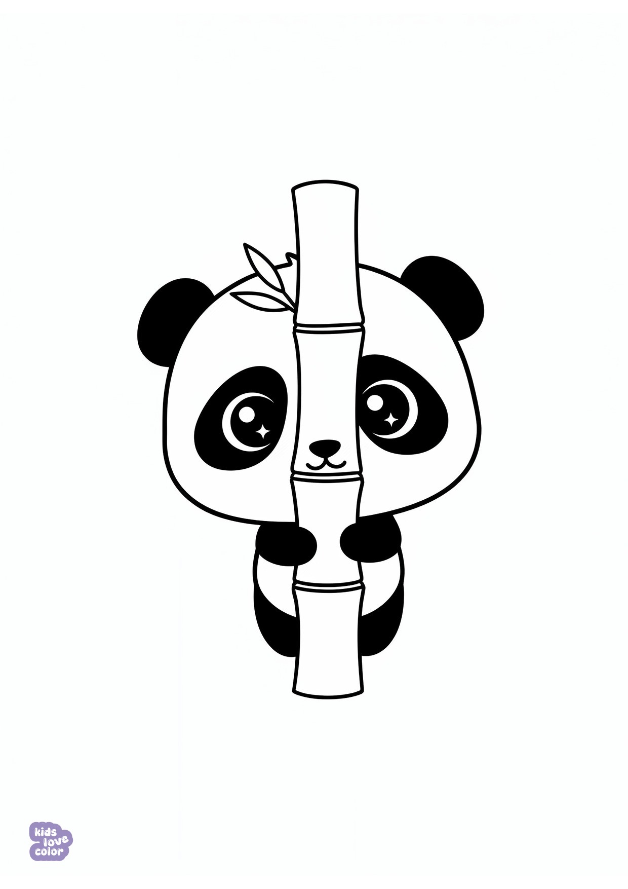 Gratis kleurplaat chibi panda die een bamboestengel knuffelt – kinderen