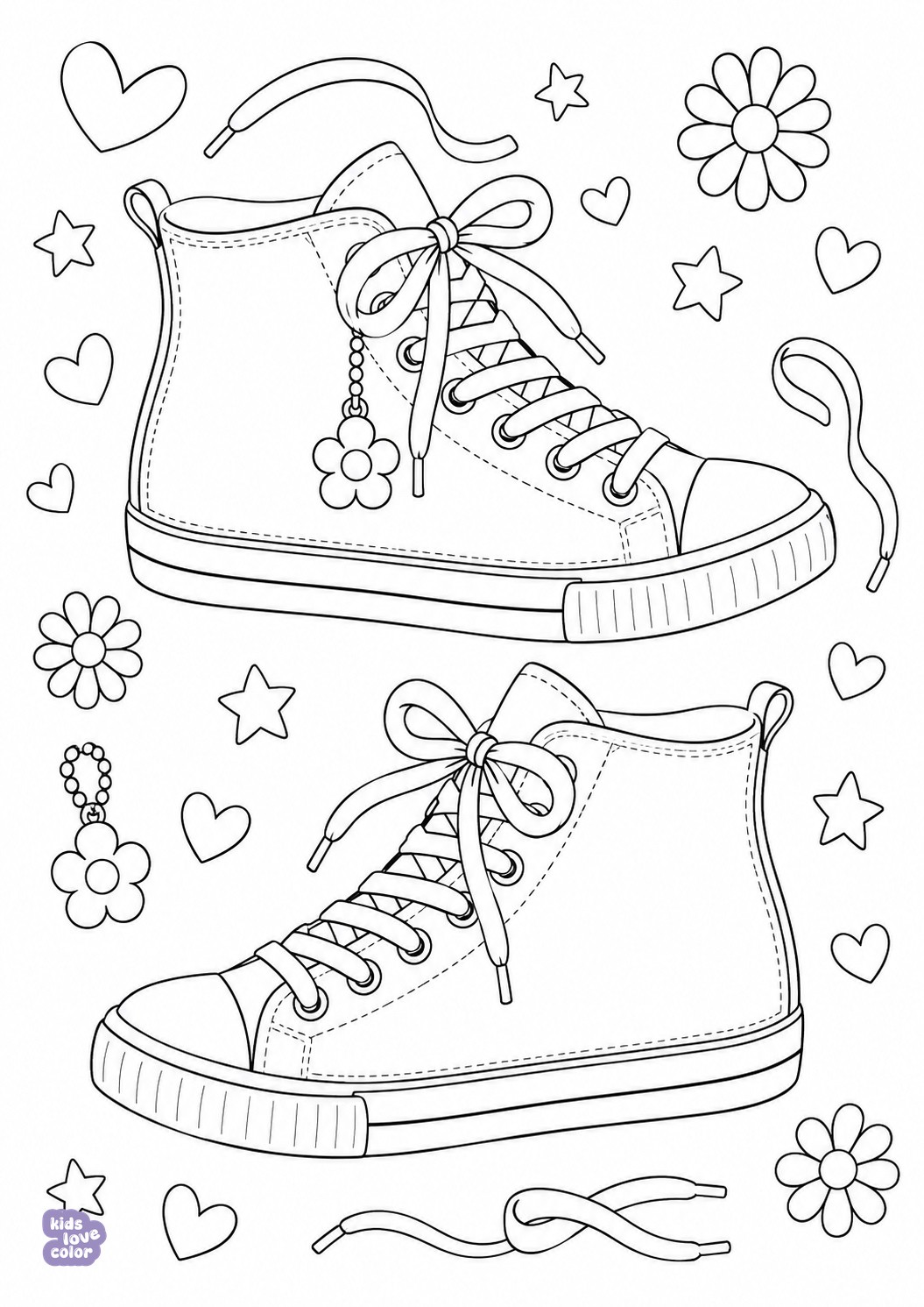 Gratis kleurplaat hoge sneakers met bloemen – kinderen