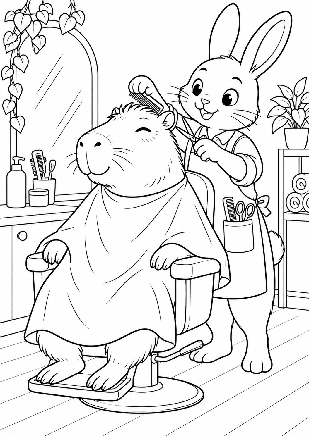 Kleurplaat: Capibara in de Kapsalon