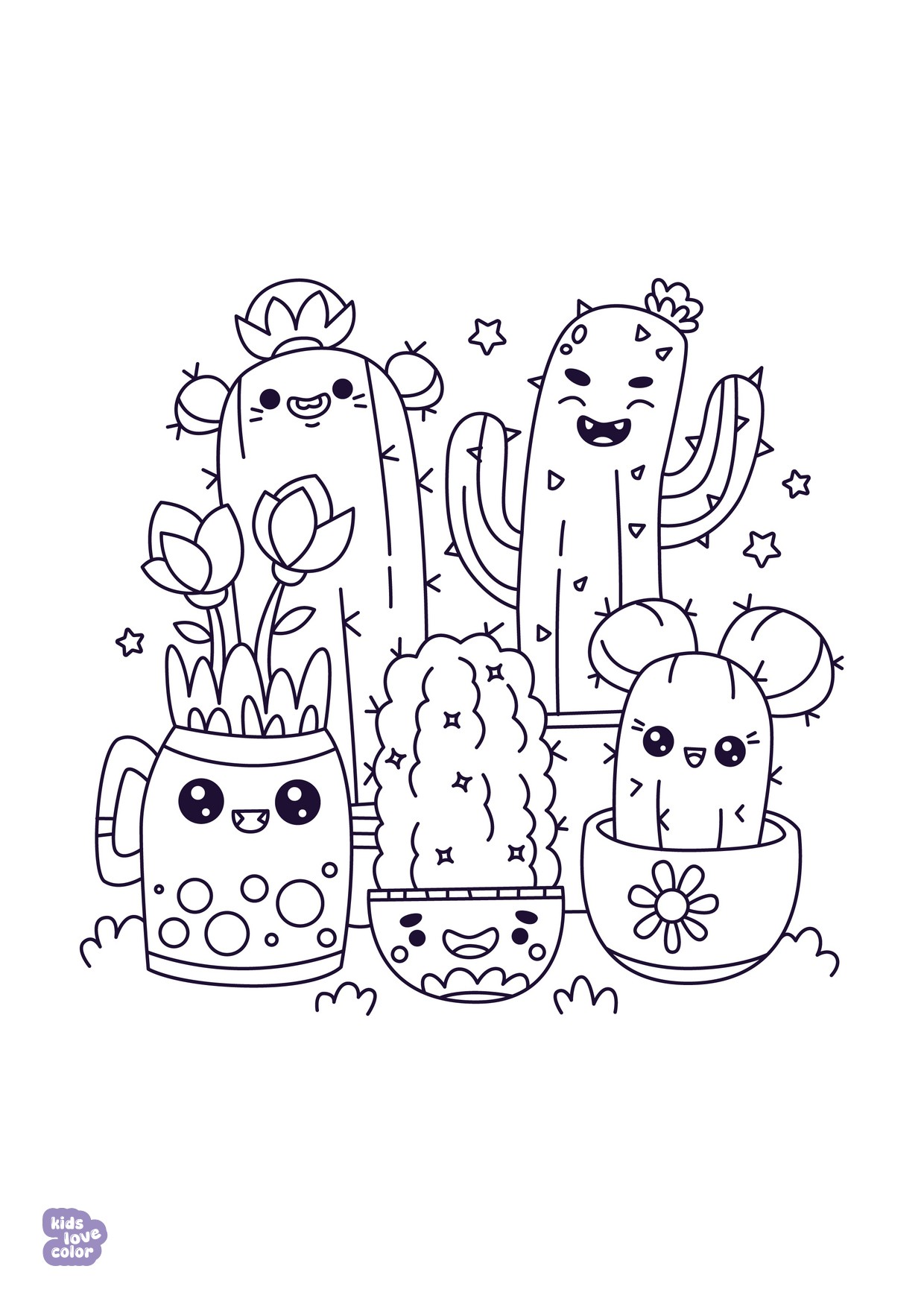 Gratis kawaii kleurplaat cactussen – kinderen