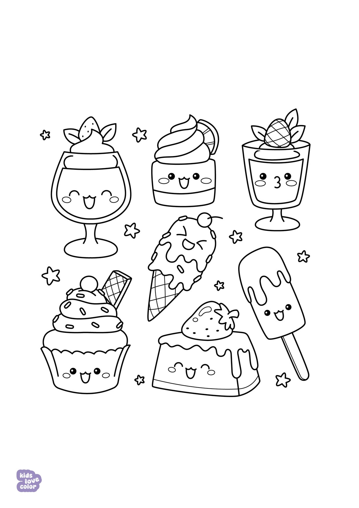 Gratis kawaii kleurplaat desserts – kinderen