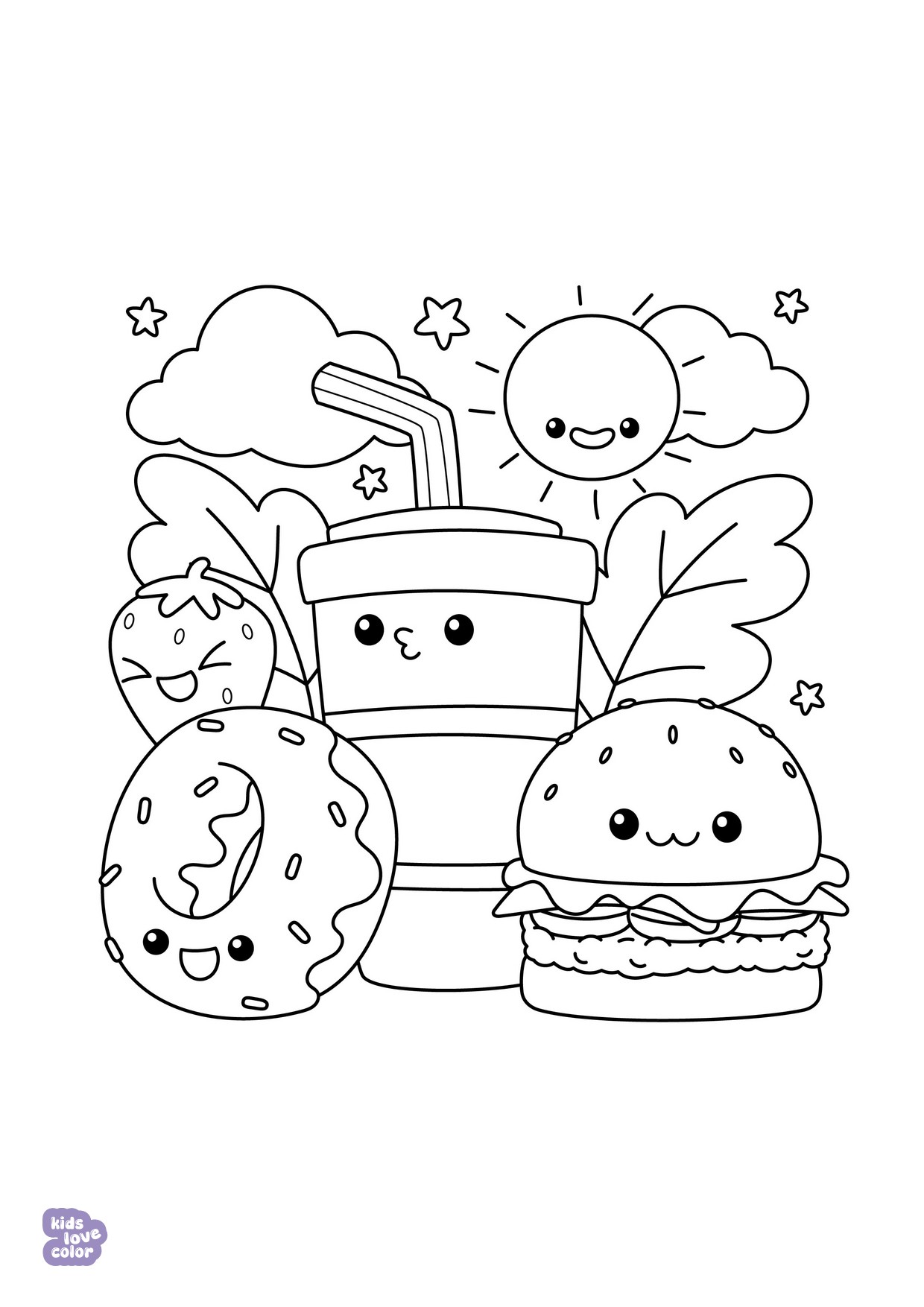 Gratis kawaii kleurplaat fast food – kinderen
