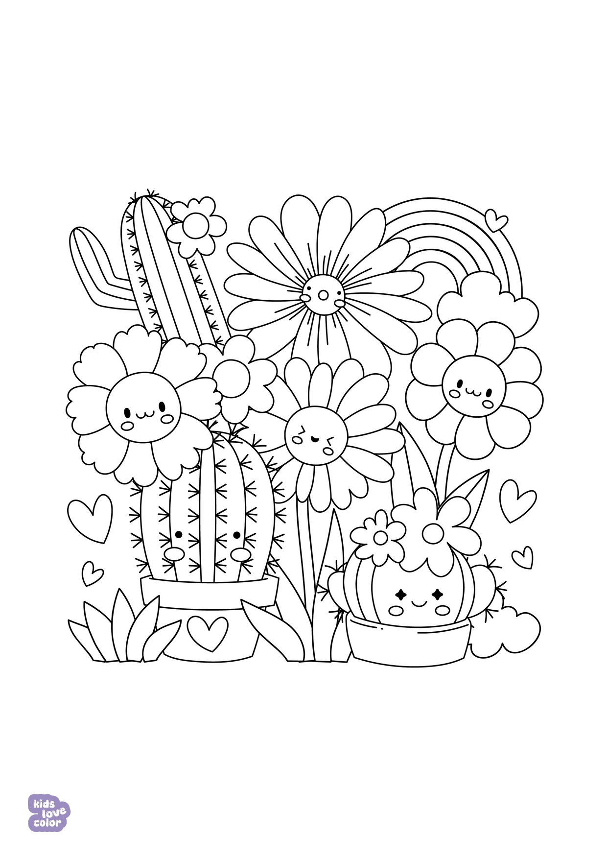 Gratis kawaii kleurplaat bloemen en cactus – kinderen
