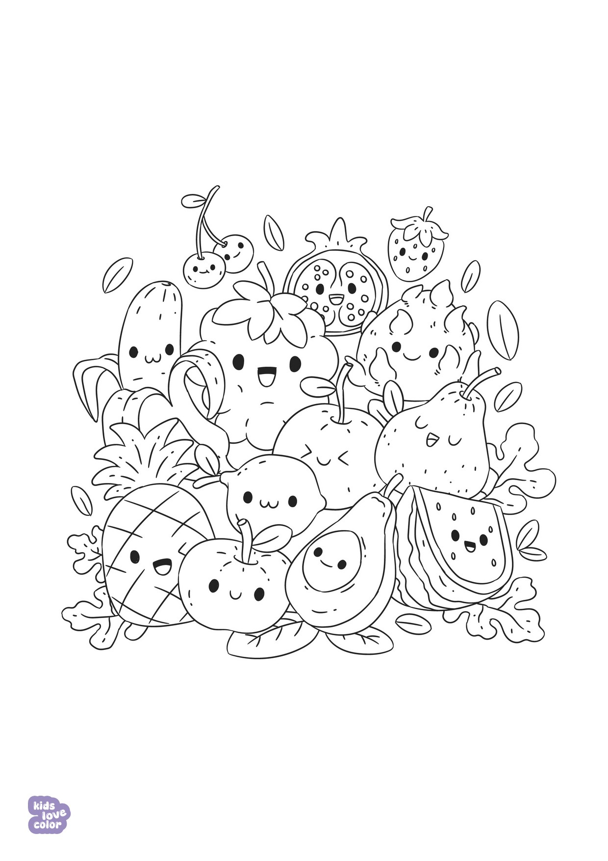 Gratis kawaii kleurplaat fruit – kinderen