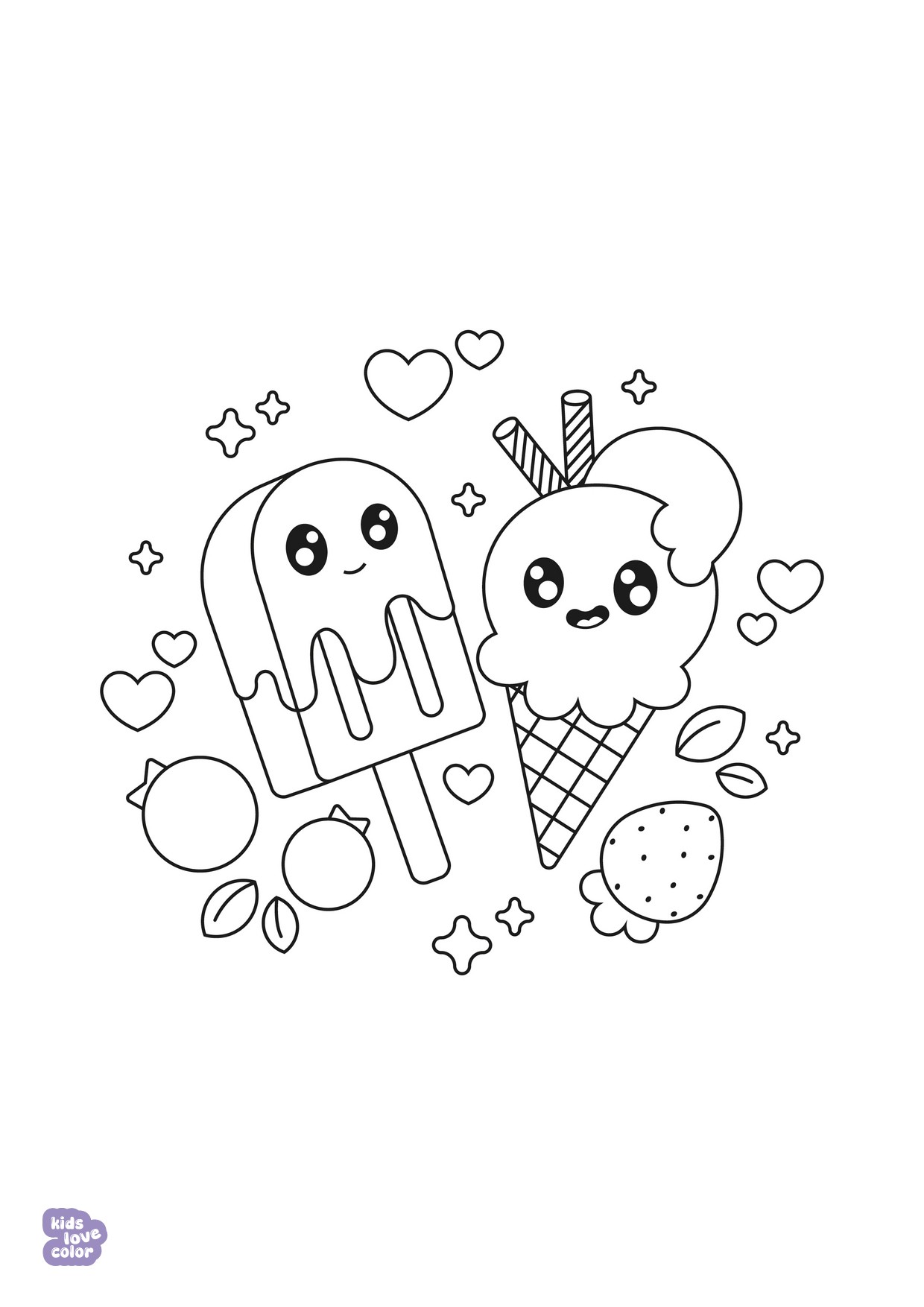 Gratis kawaii kleurplaat ijsjes – kinderen