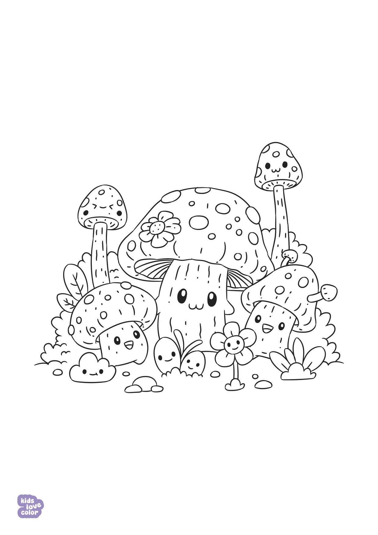 Gratis kawaii kleurplaat paddenstoelen – kinderen