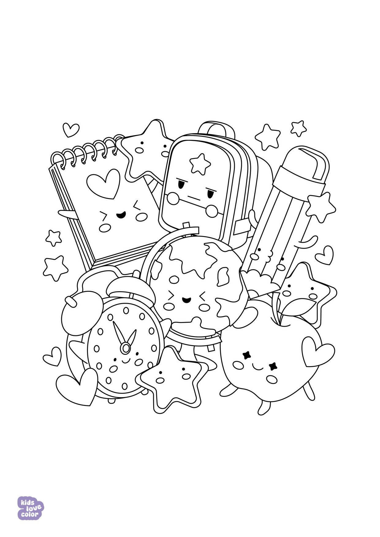 Gratis kawaii kleurplaat schoolspullen – kinderen