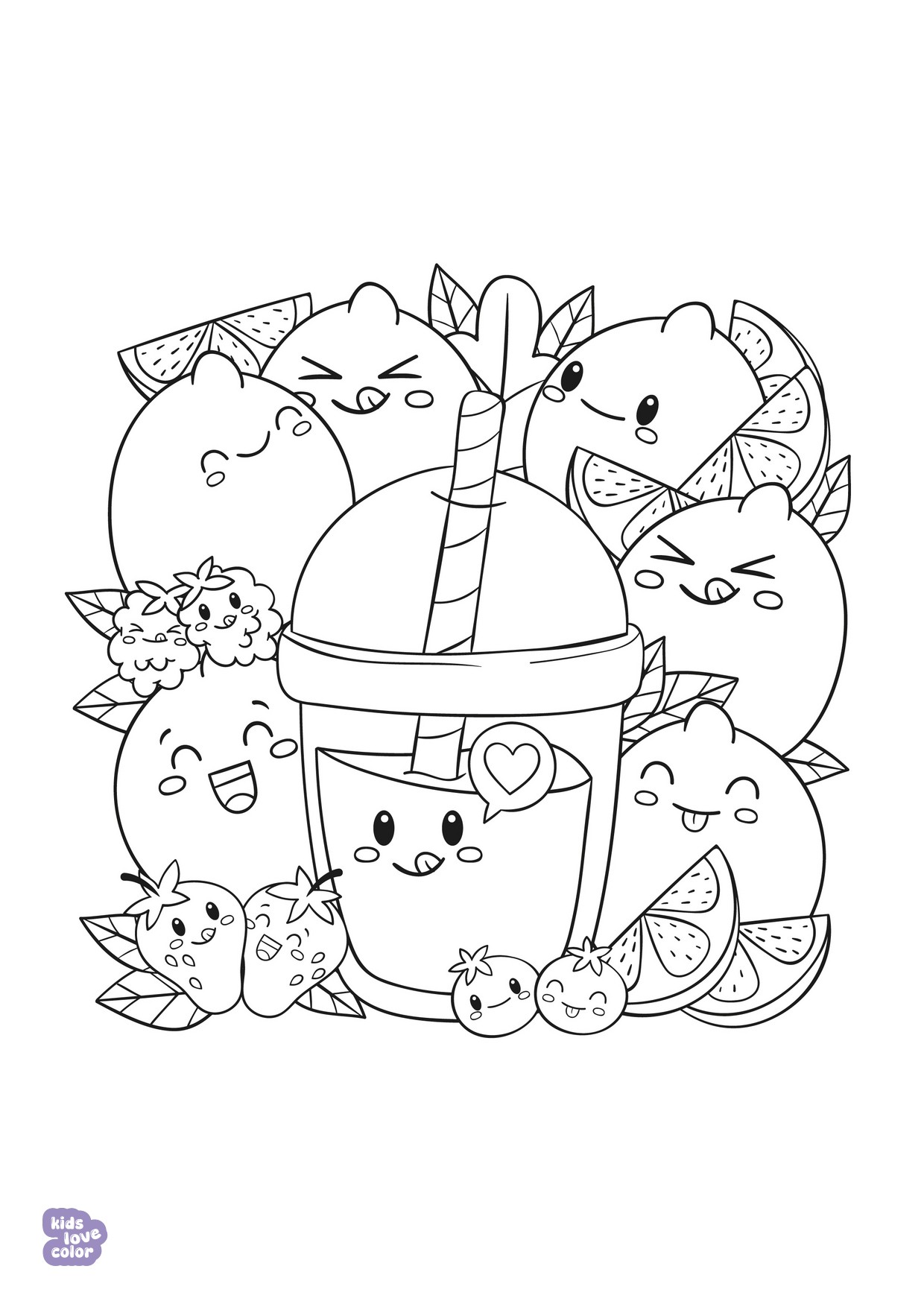 Gratis kawaii kleurplaat smoothie – kinderen