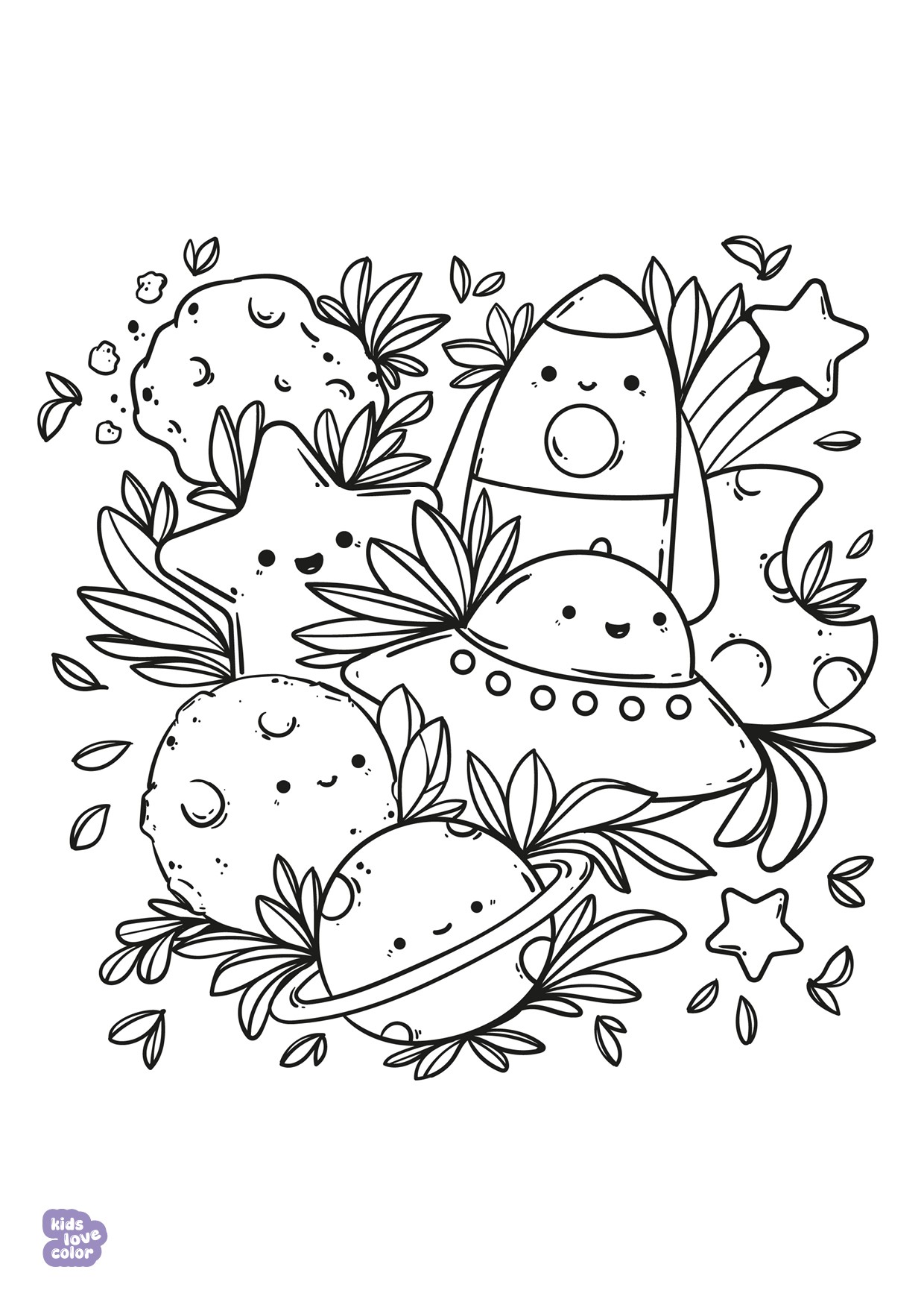 Gratis kleurplaat kawaii ruimte planeten – kinderen