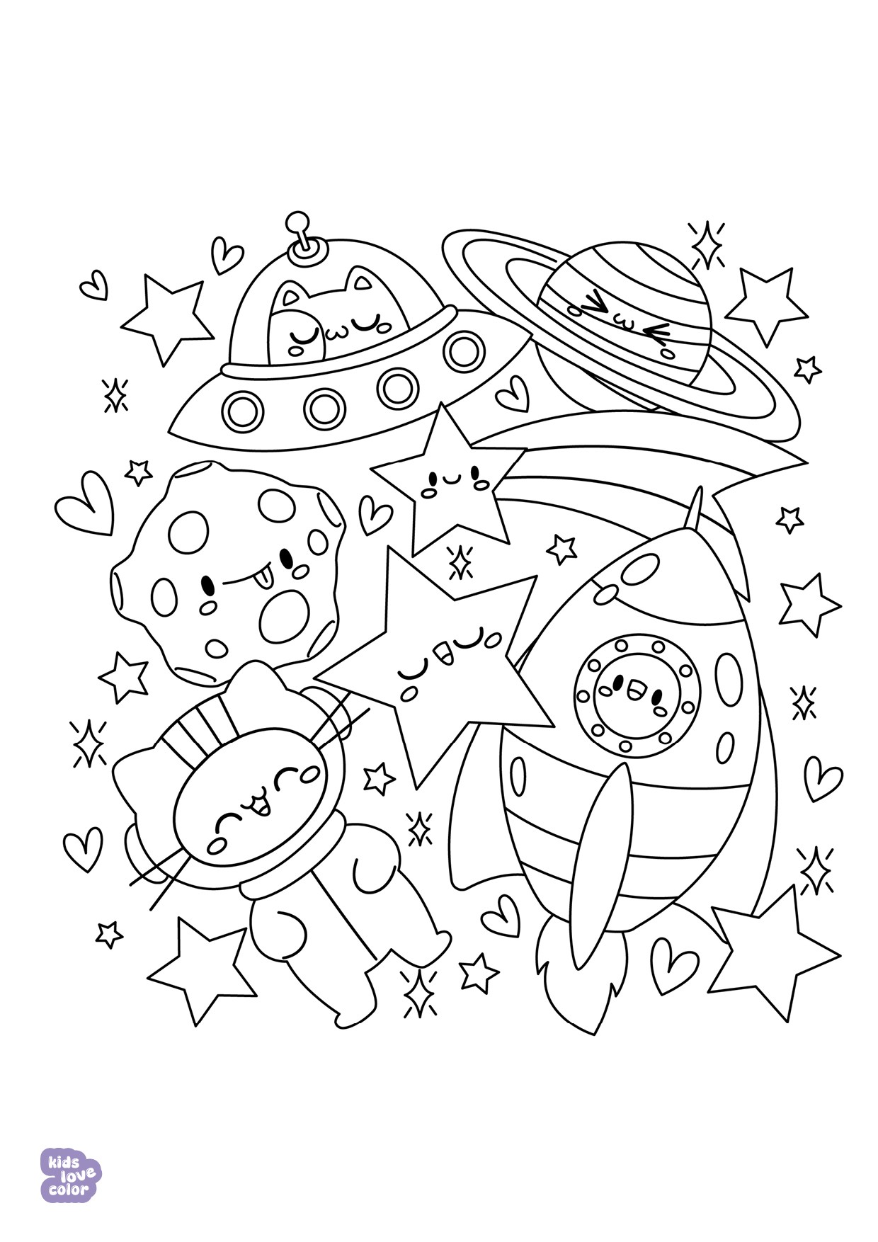 Gratis kleurplaat kawaii ufo – kinderen