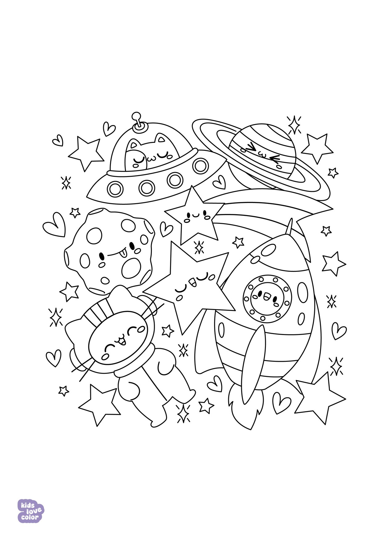Gratis kawaii kleurplaat ruimte – kinderen
