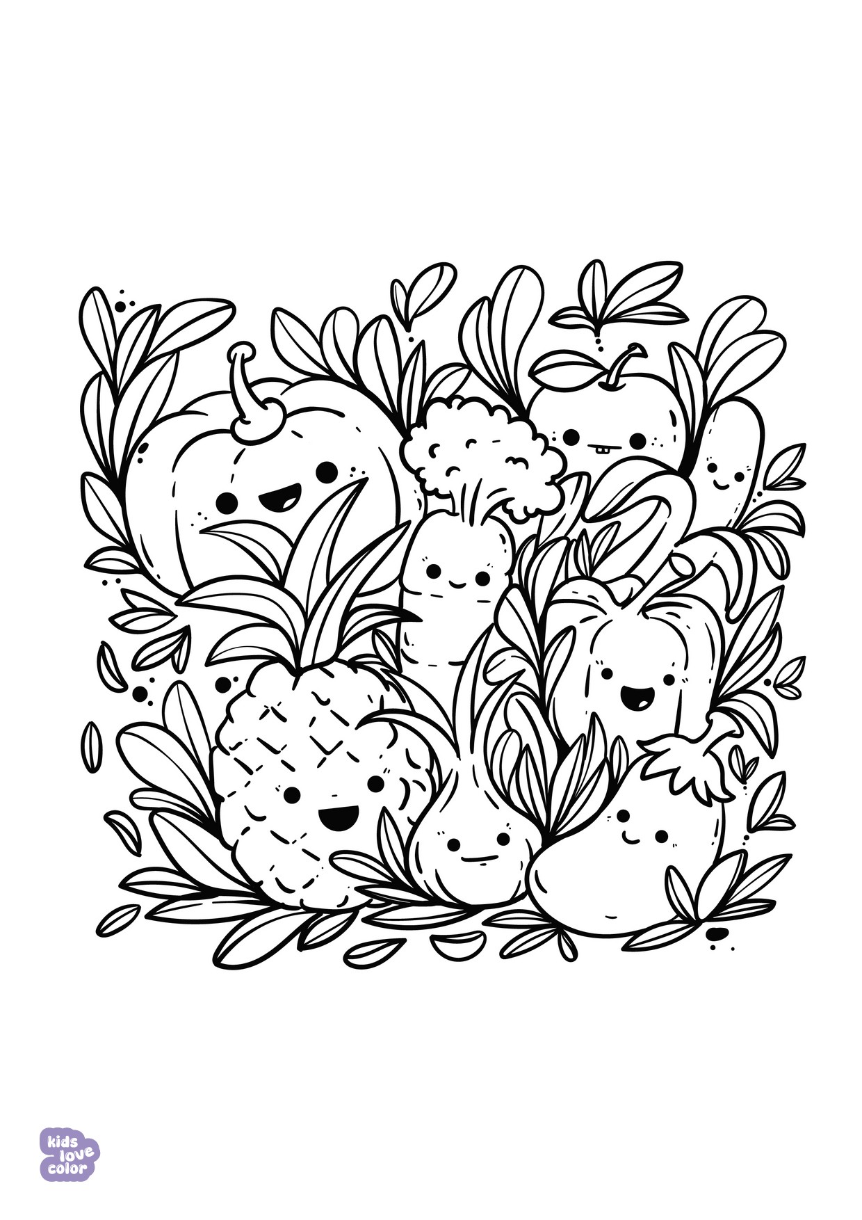 Gratis kawaii kleurplaat groenten – kinderen