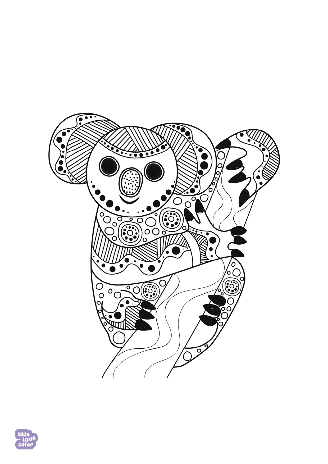Gratis kleurplaat koala aboriginal kunst – kinderen
