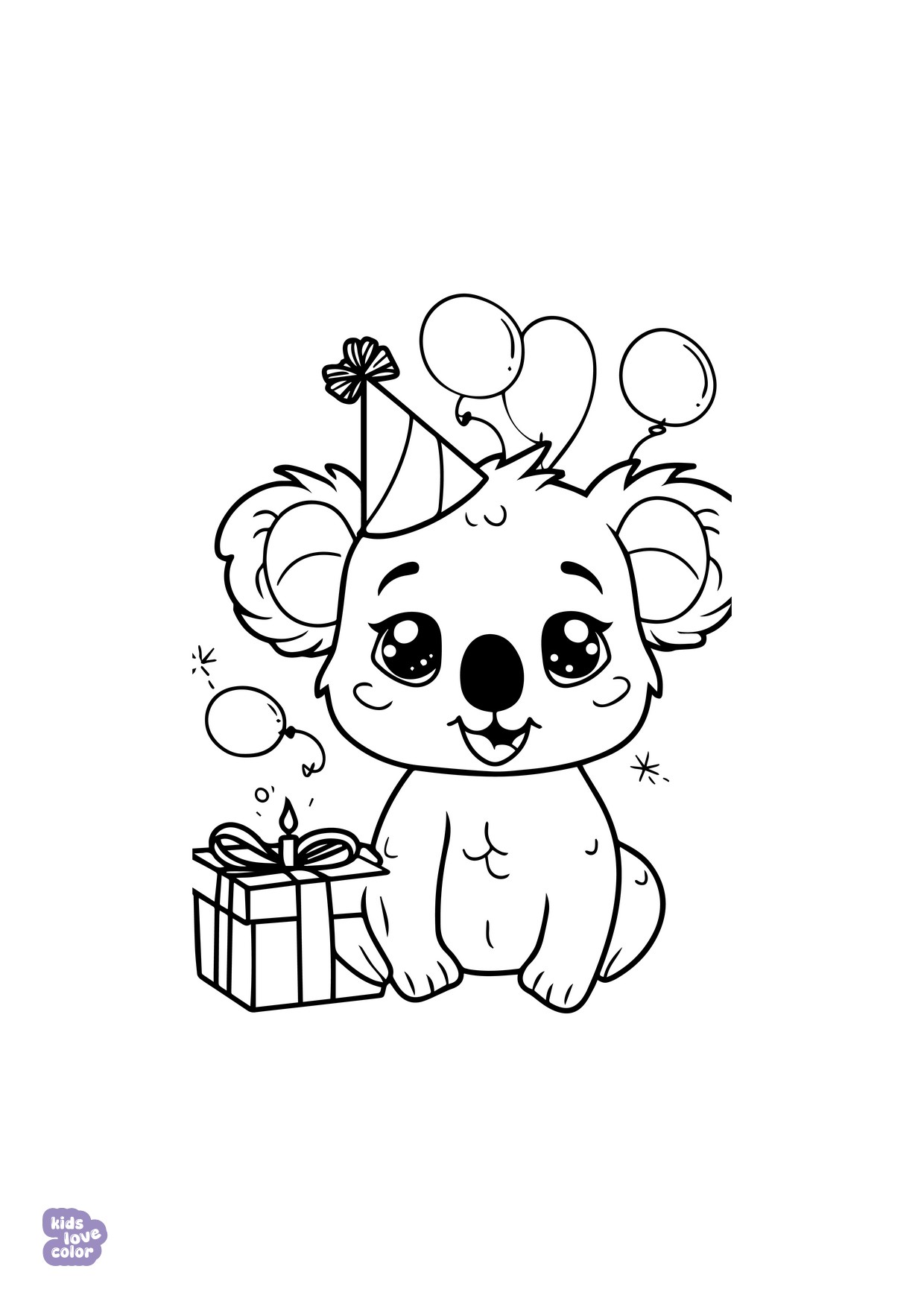 Gratis kleurplaat koala verjaardag – kinderen