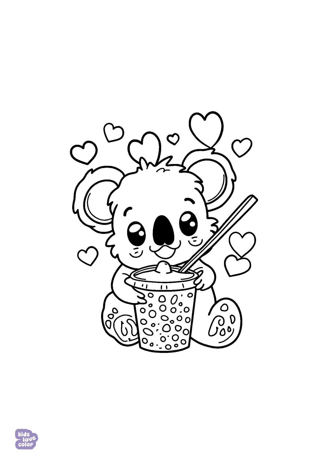 Gratis kleurplaat koala met boba tea – kinderen