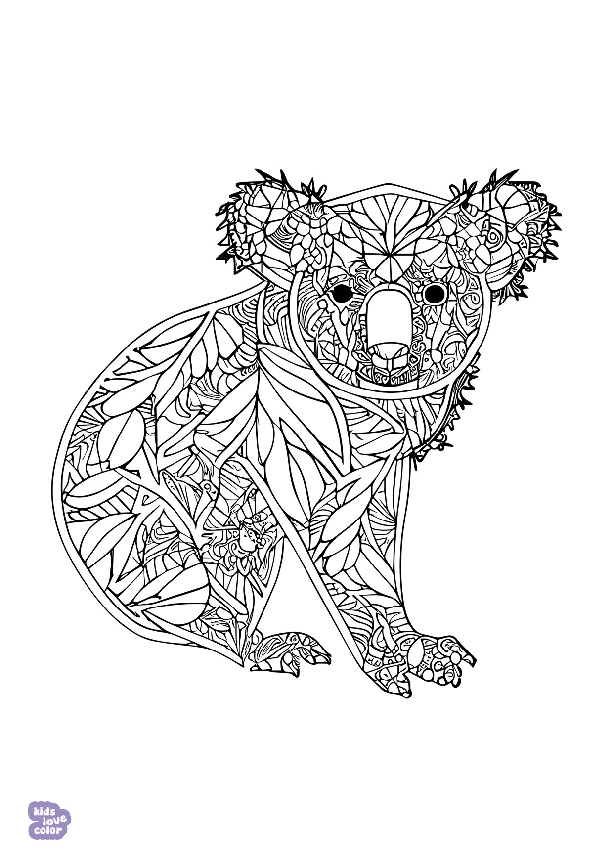 Gratis kleurplaat zittende koala mandala – kinderen