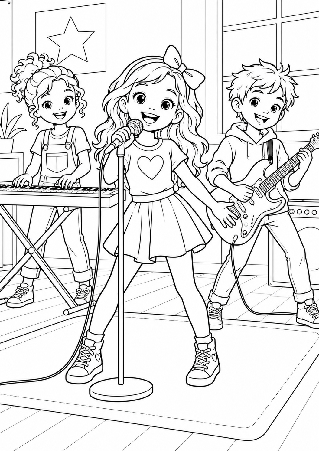Kleurplaat: Een Jonge K-popband Repeteert