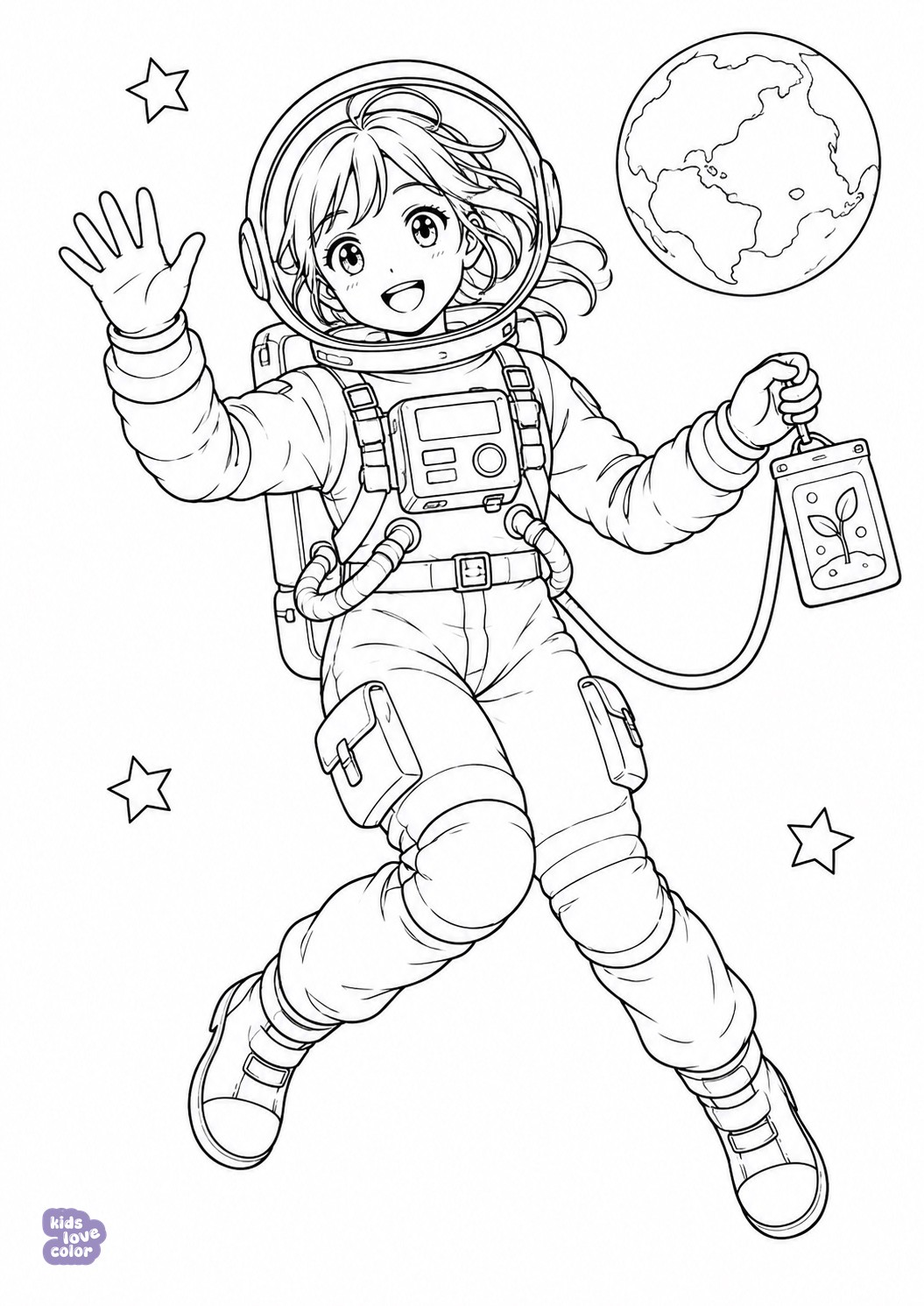 Gratis kleurplaat manga-astronaut zweeft in de ruimte – kinderen