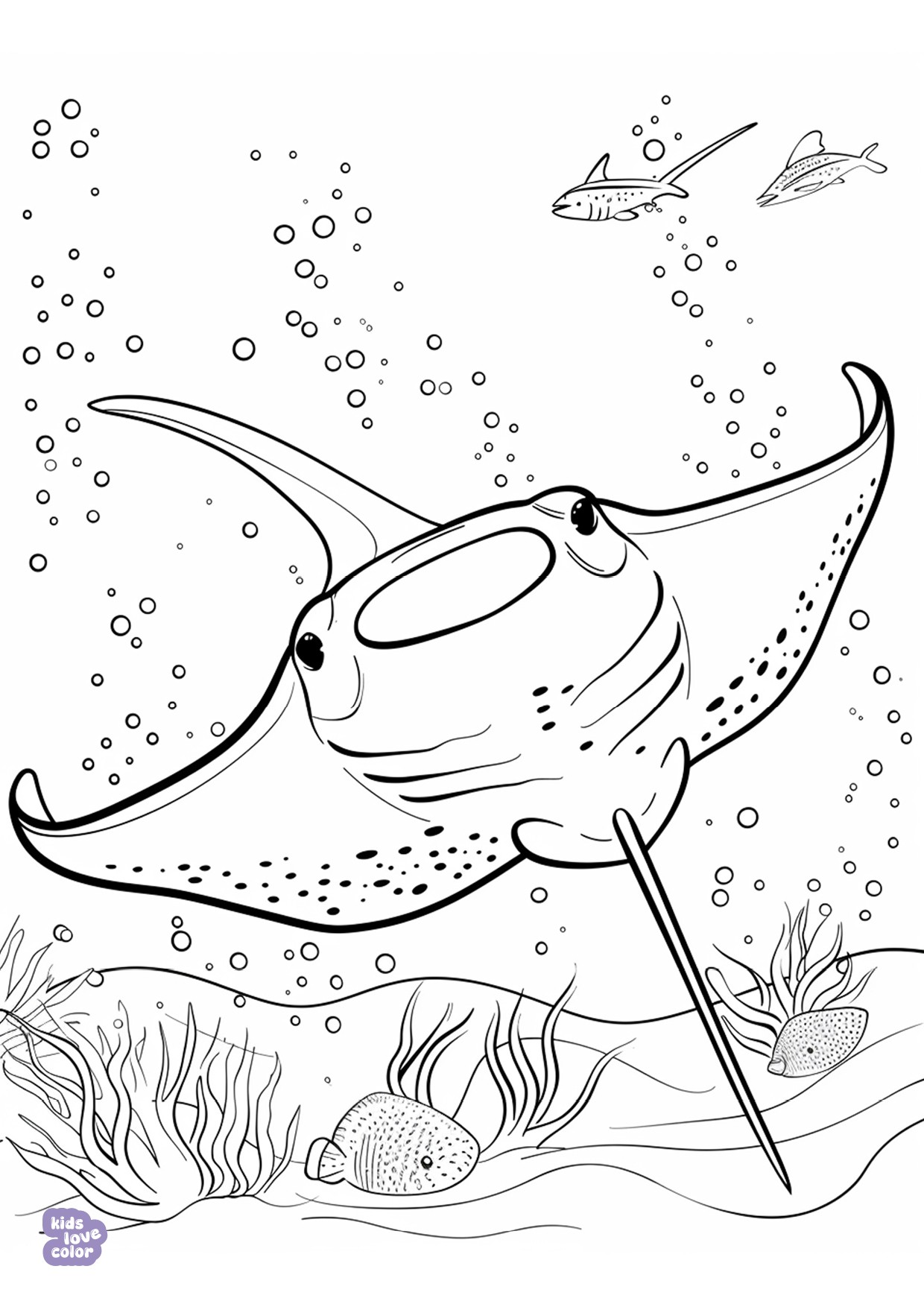 Gratis kleurplaat manta ray onderwater