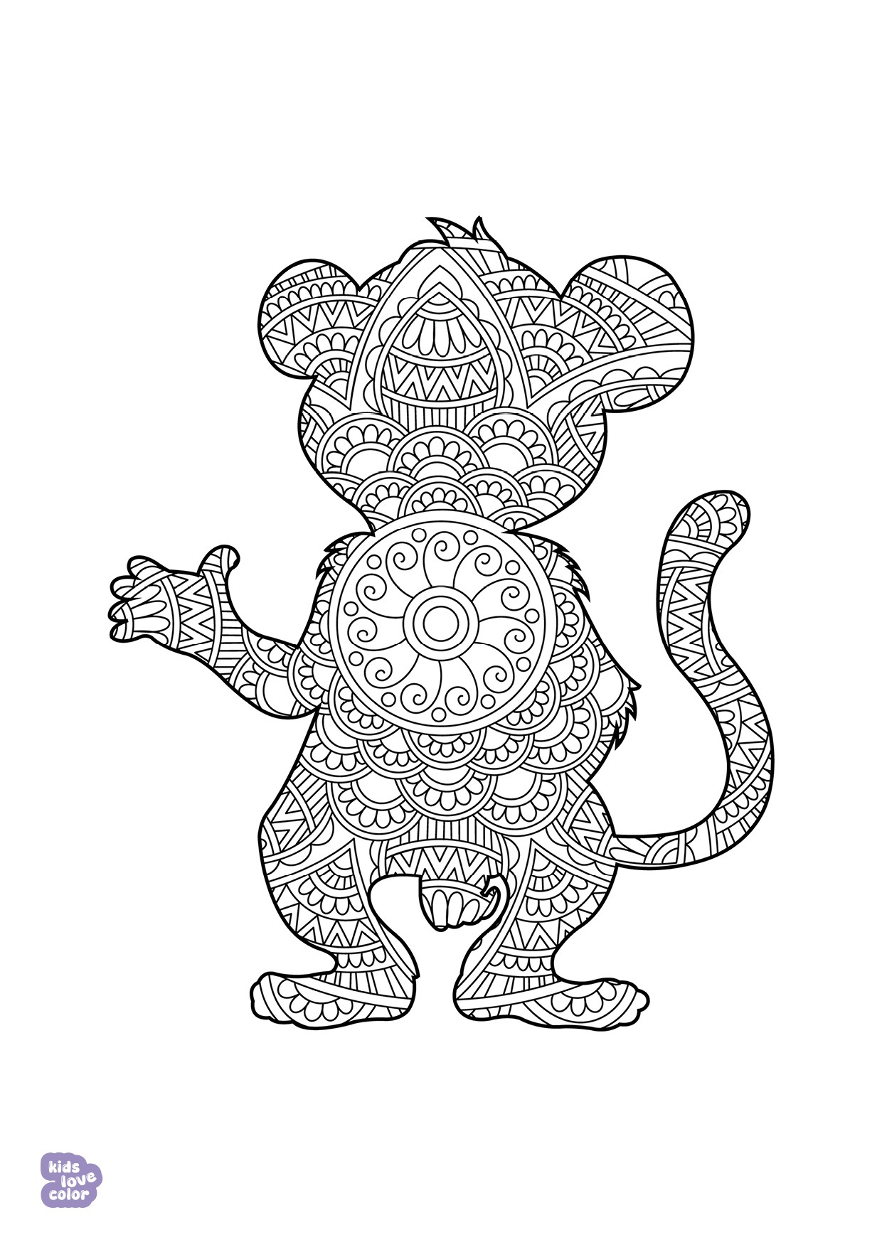 Gratis kleurplaat aap mandala – kinderen