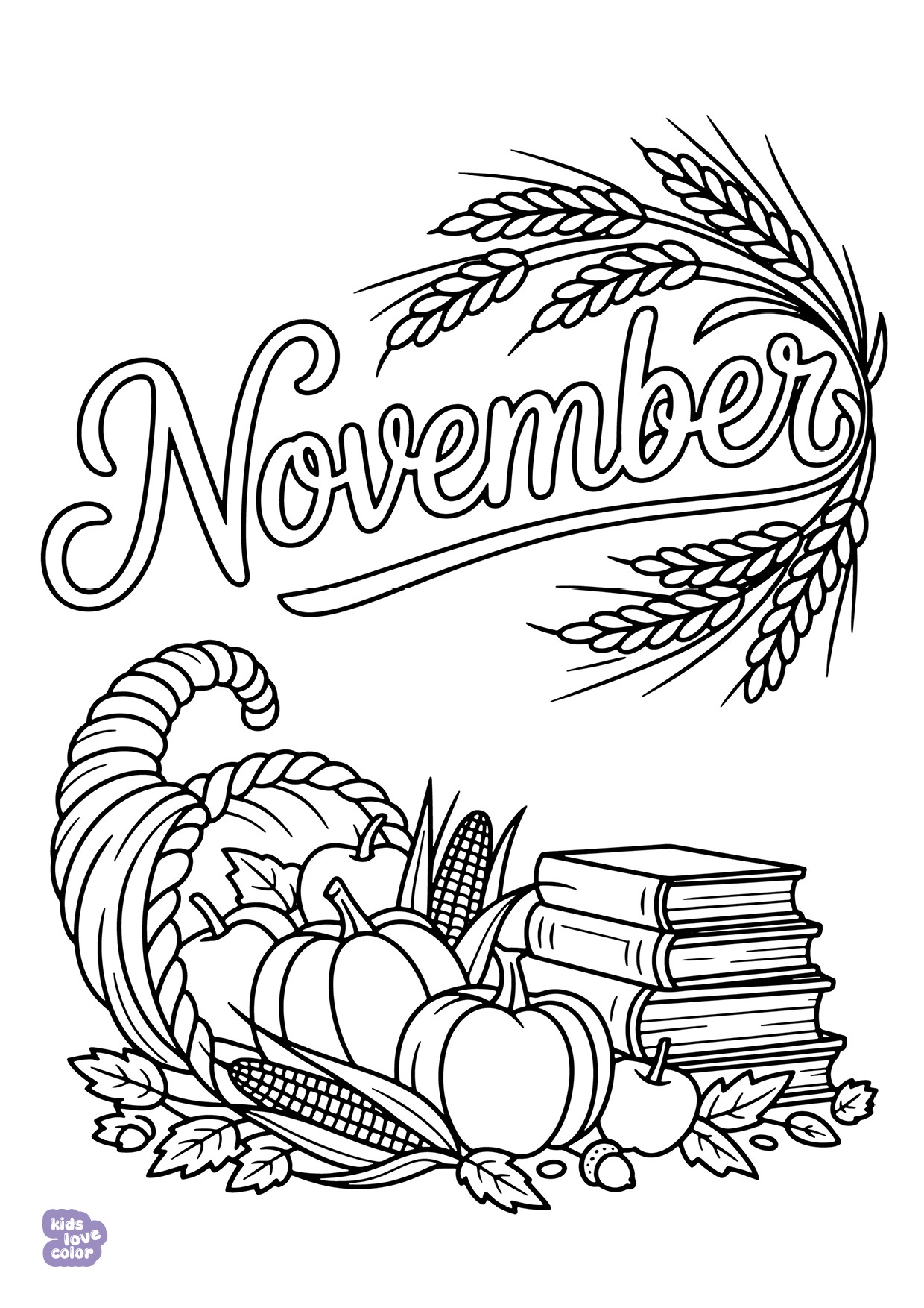 Gratis kleurplaat november oogst – kinderen