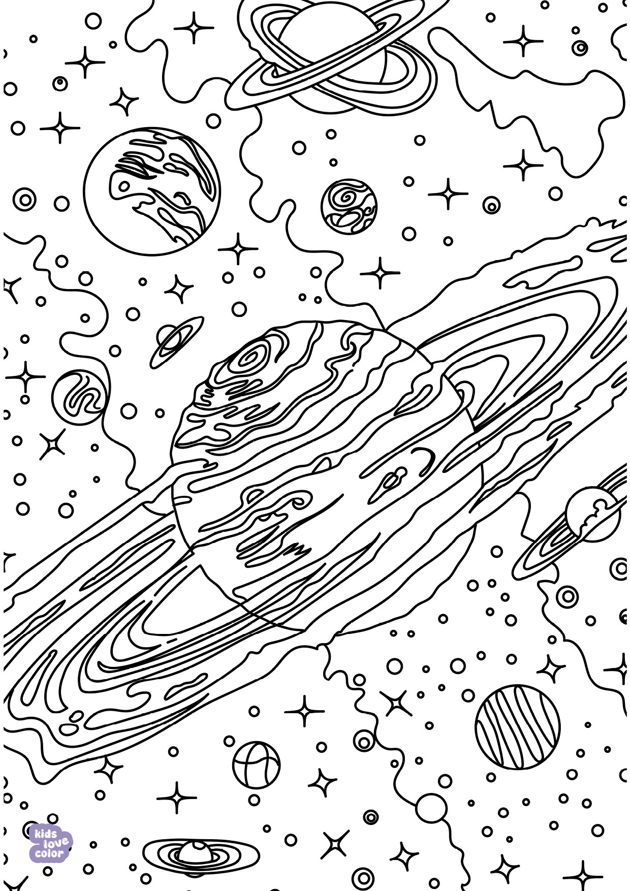 Gratis kleurplaat planeten in de ruimte – kinderen
