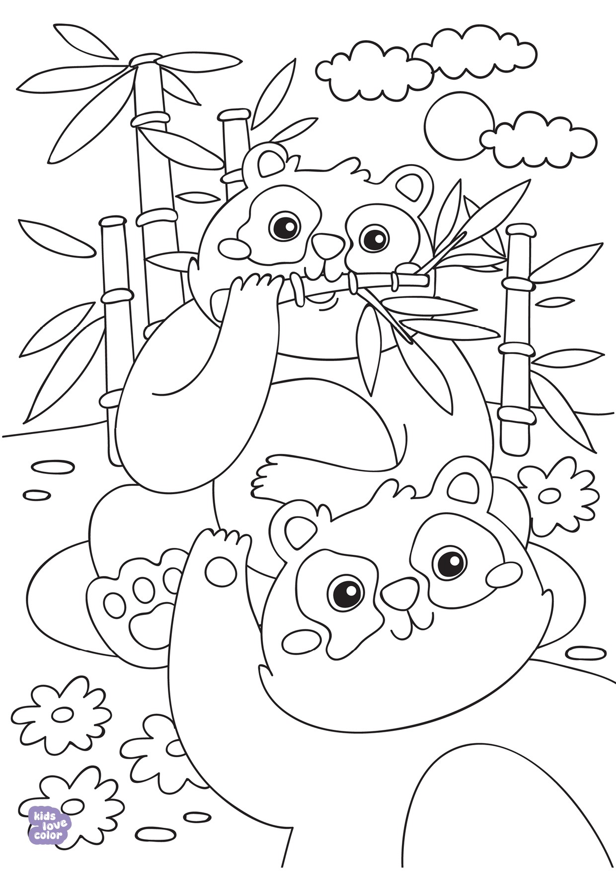 Gratis kleurplaat panda's in bamboe – kinderen