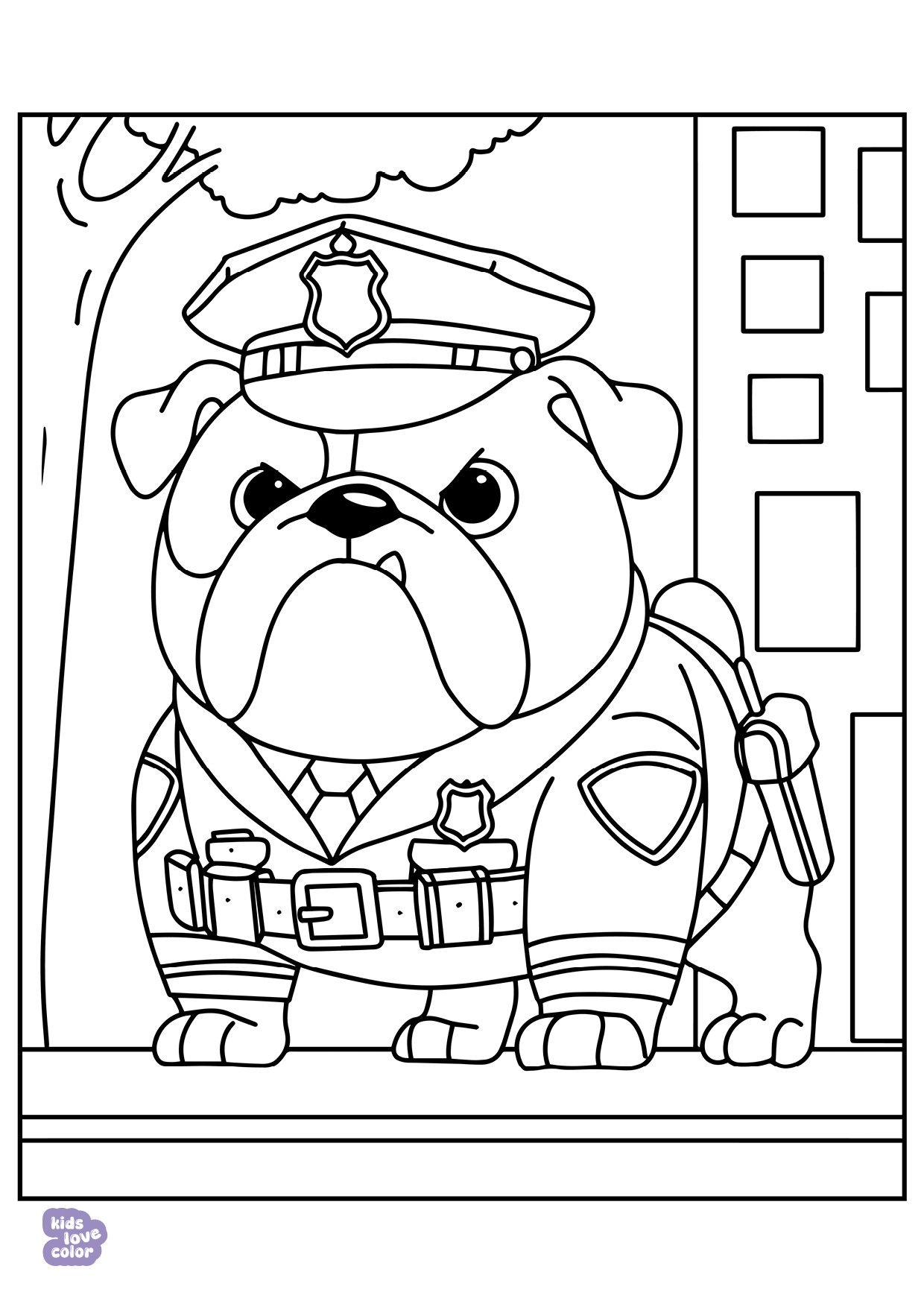 Gratis kleurplaat politie bulldog – kinderen