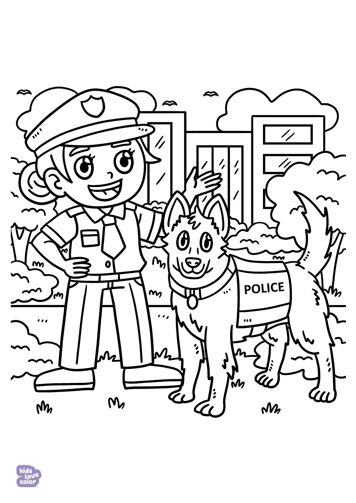 Gratis kleurplaat politiehond – kinderen