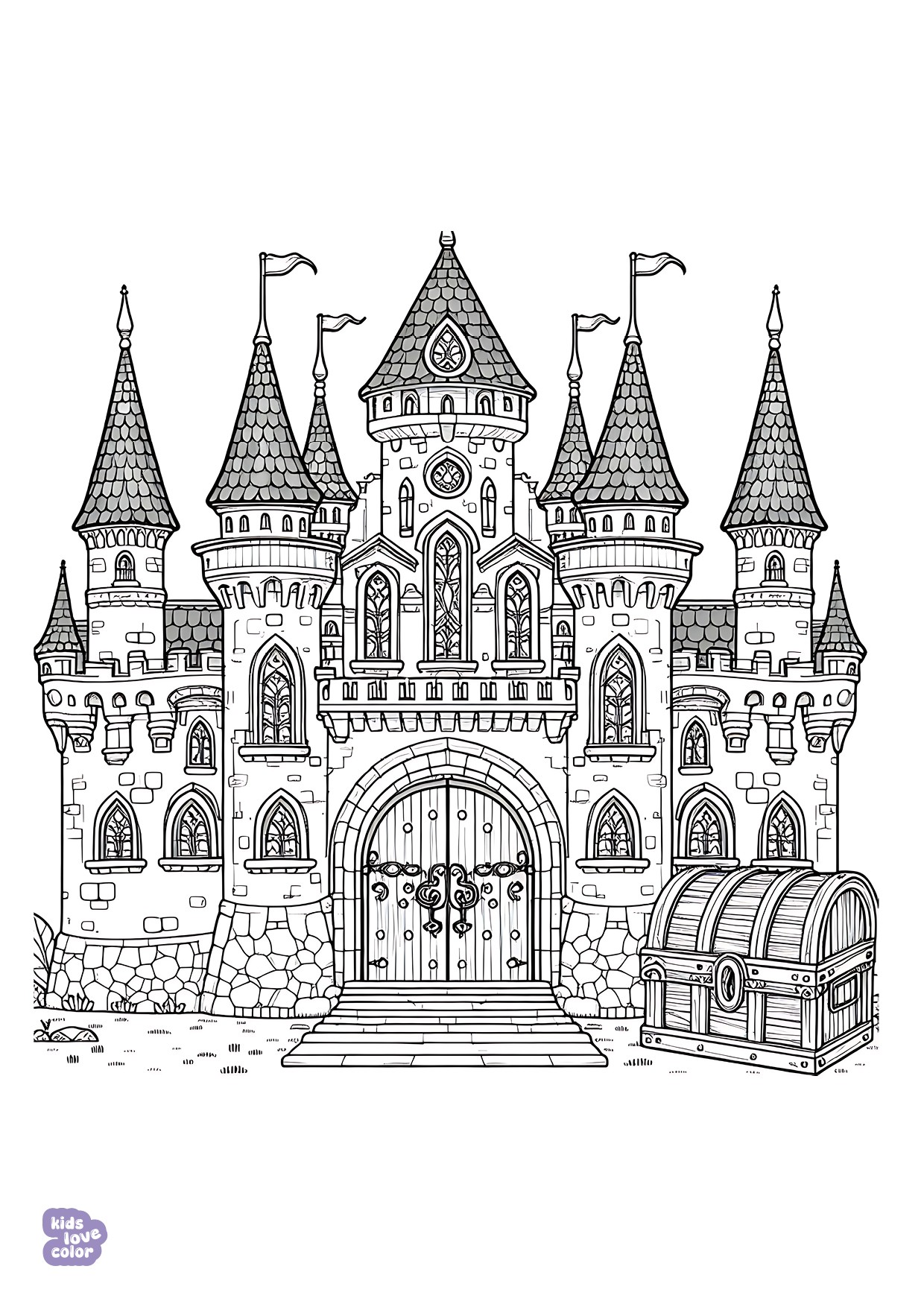 Kleurplaat van een prinsessenkasteel